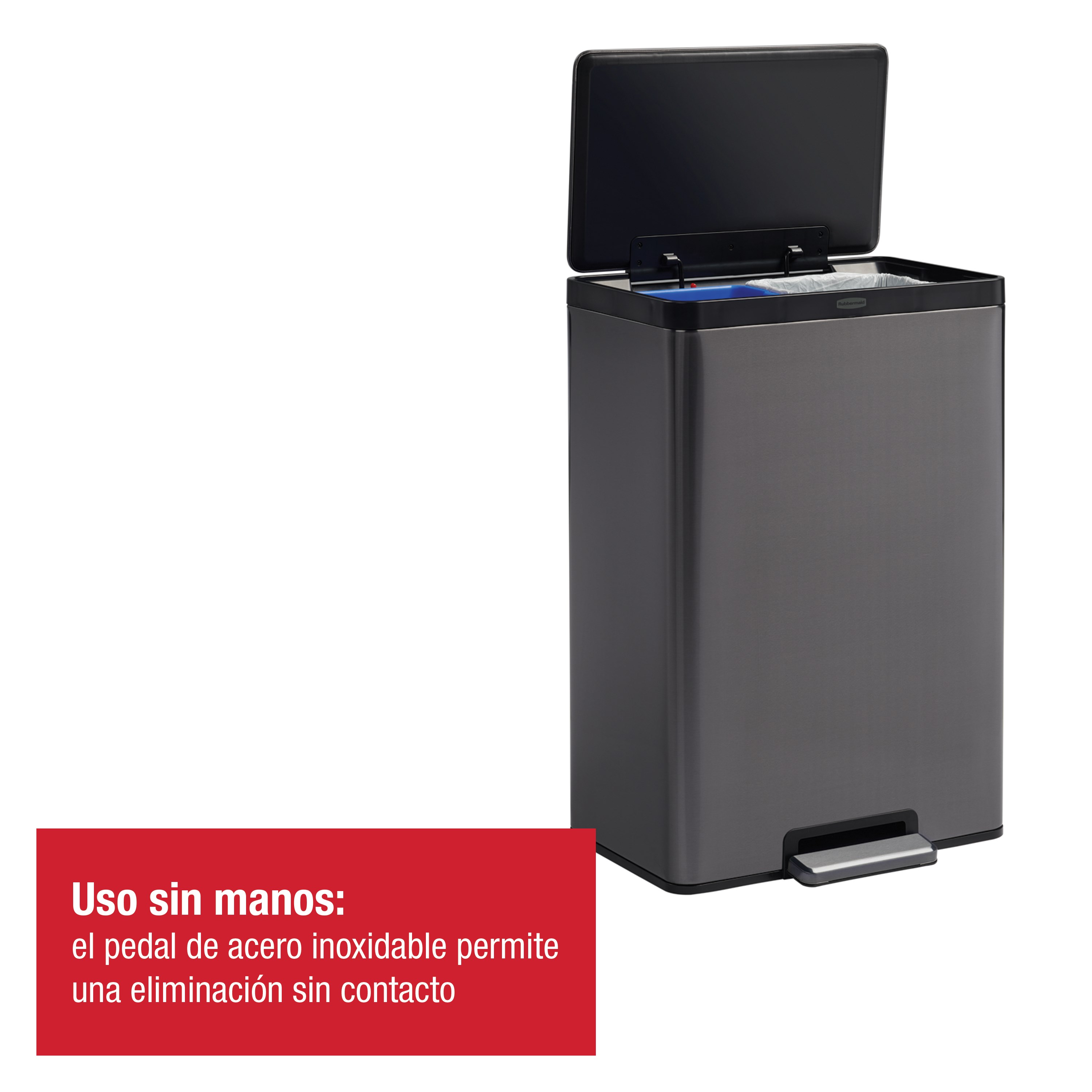 Rubbermaid Elite 39L/10.5G Stainless Steel Step-On Bin, Dual Stream Thumbnail 2
