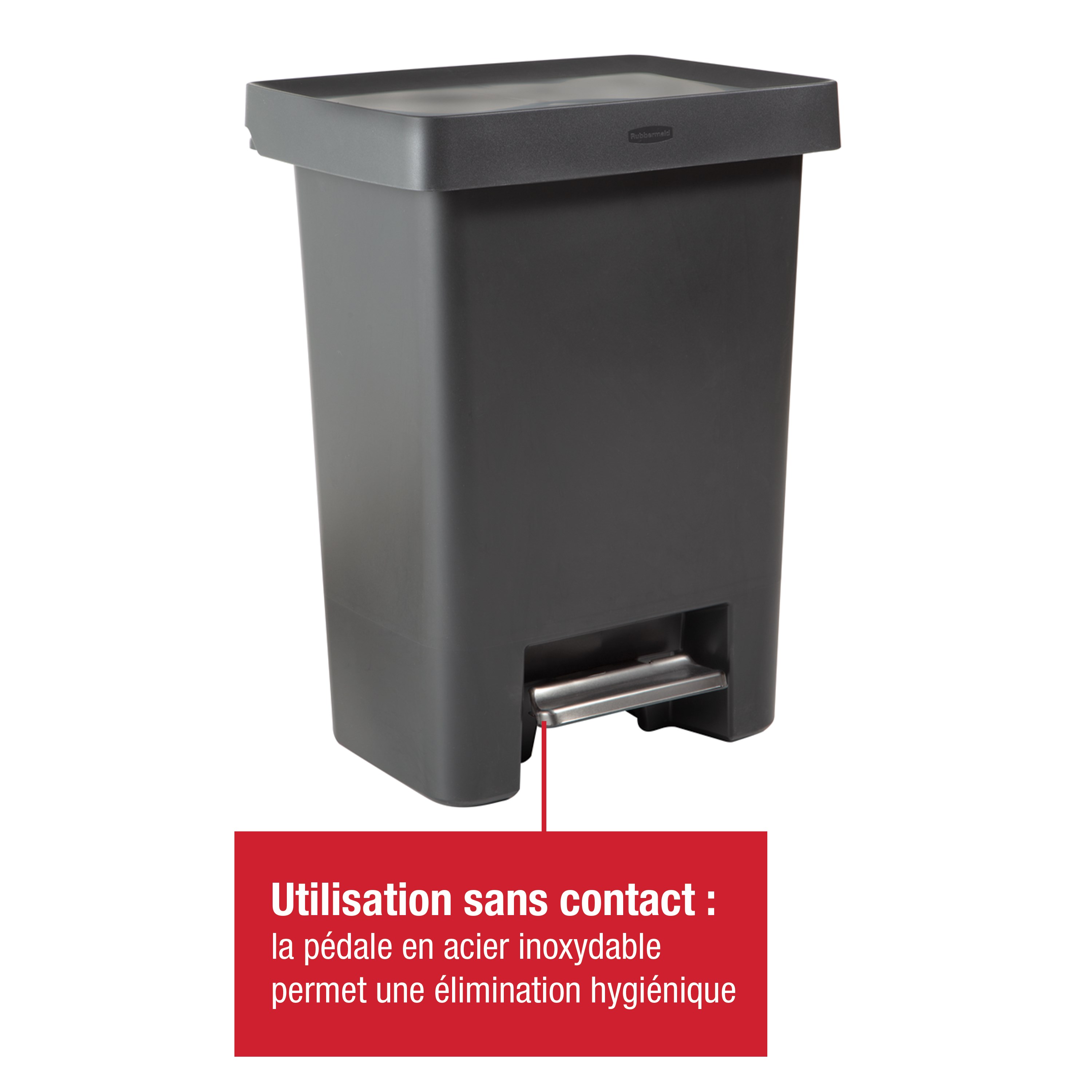 Durable Rubbermaid Stainless Steel Step-On Bin designed for professional facilities. Ideal for hotels, restaurants, offices, and healthcare spaces, with a hands-free pedal, fingerprint-resistant finish, and quiet-close lid to enhance cleanliness and efficiency.