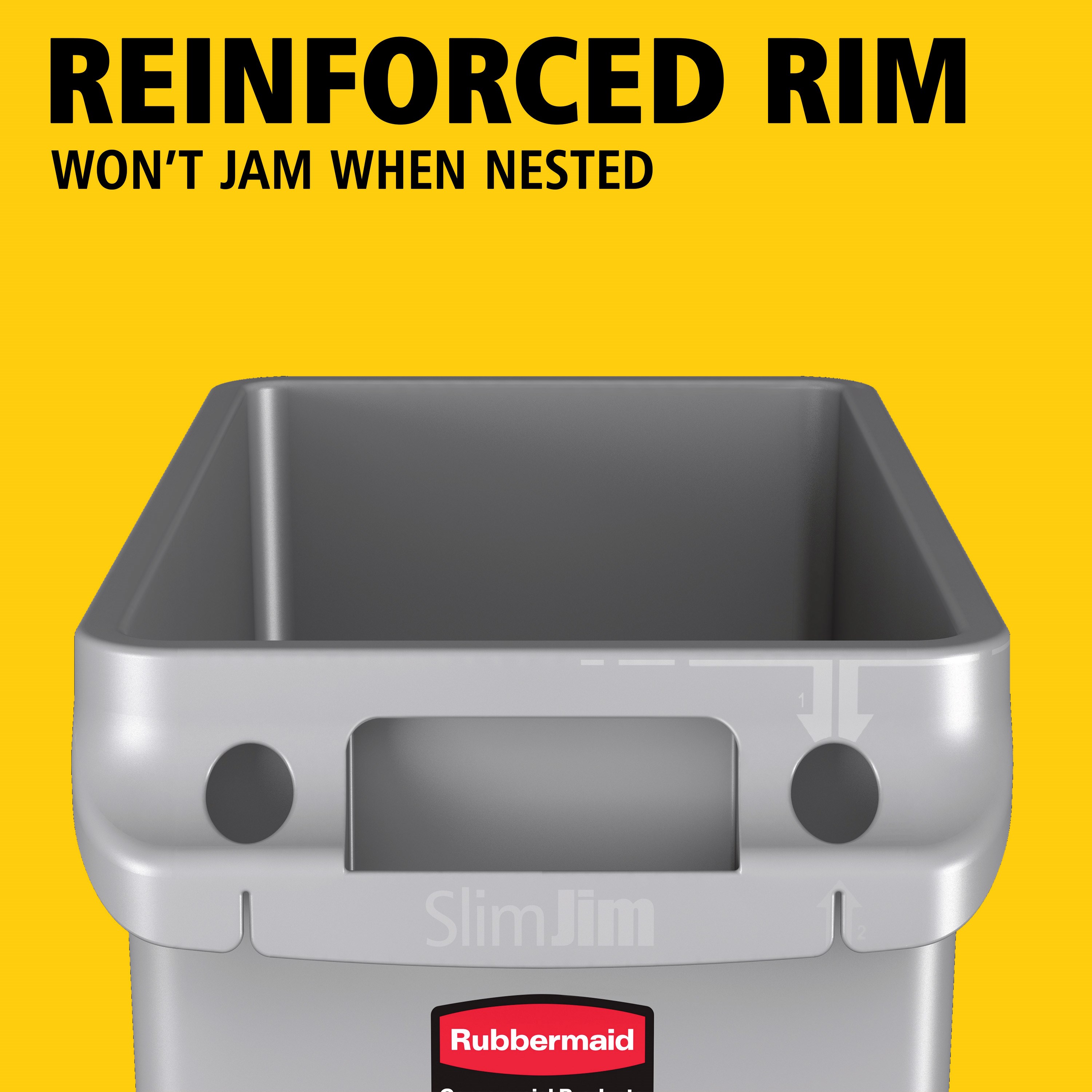 The Rubbermaid Commercial Slim Jim® containers with venting channels offer uncompromised performance in constrained spaces.