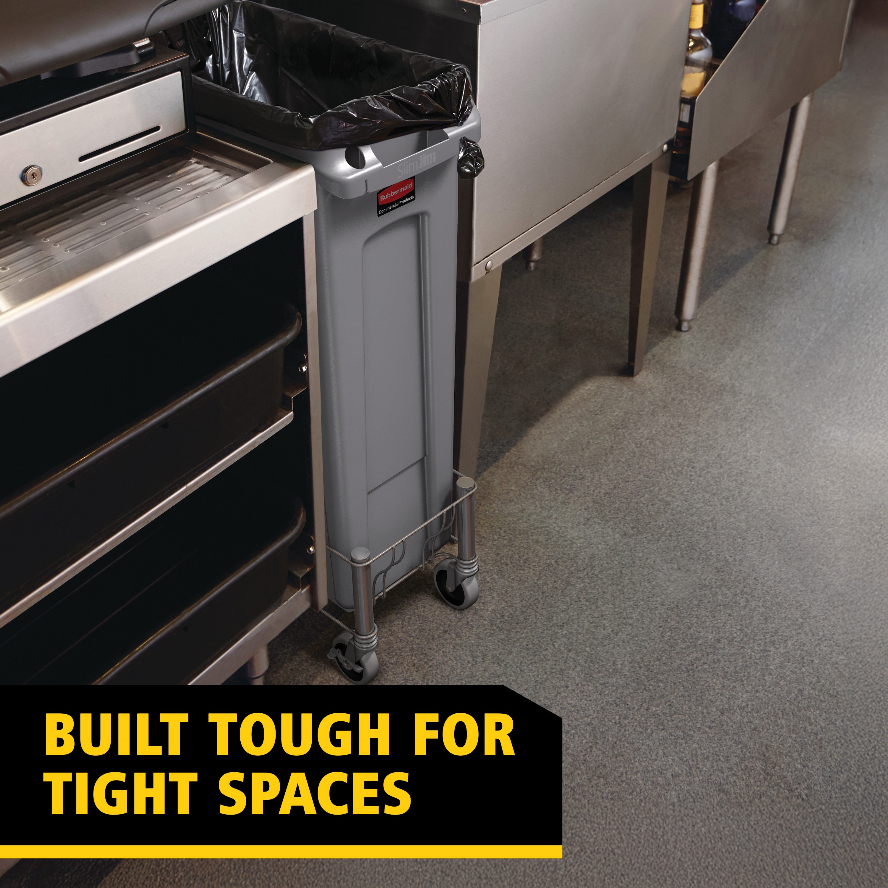 The Rubbermaid Commercial Slim Jim® containers with venting channels offer uncompromised performance in constrained spaces.