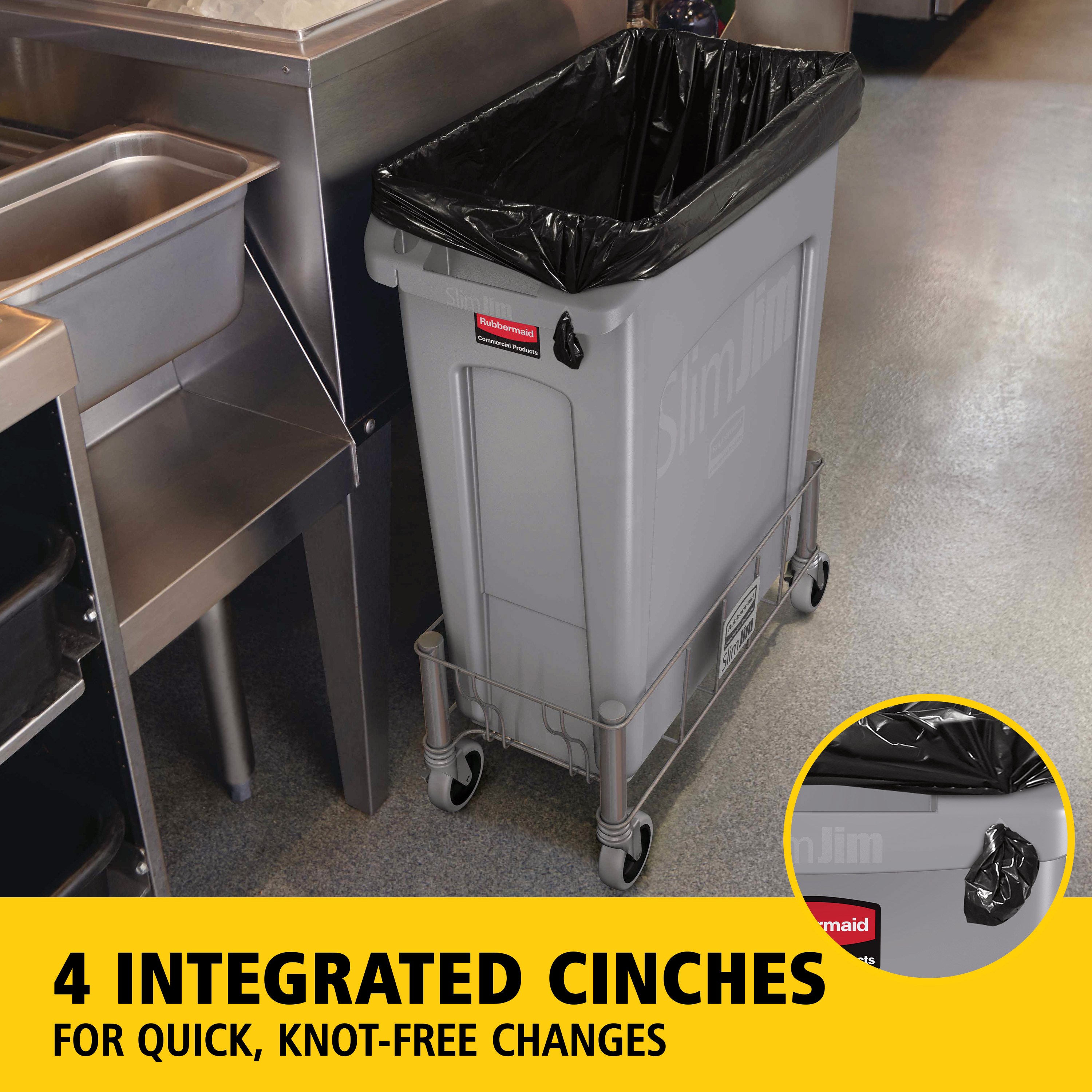 The Rubbermaid Commercial Slim Jim® containers with venting channels offer uncompromised performance in constrained spaces.