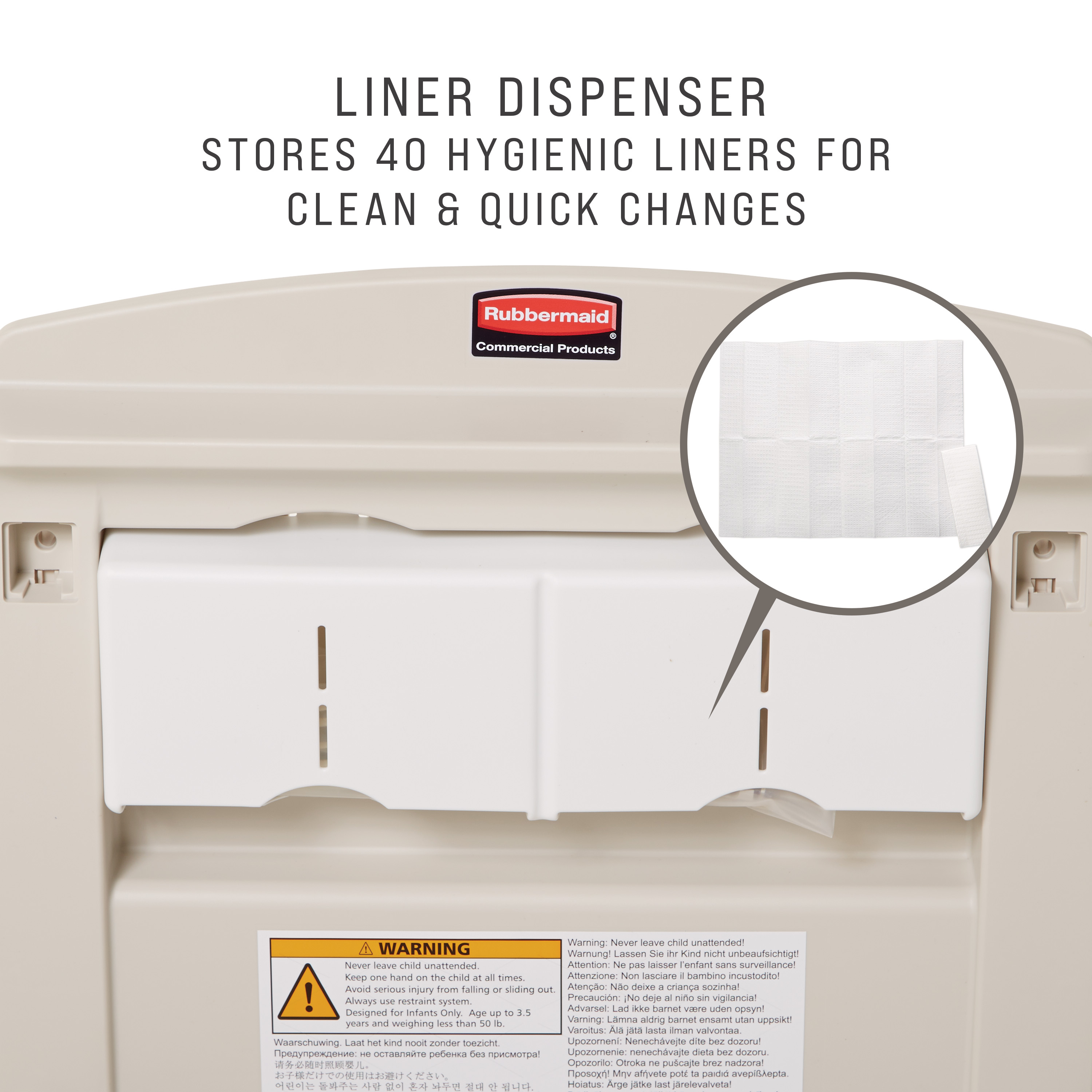 Die Baby-Wickelstation wurde aus hochdichtem Polypropylen hergestellt, um die Feuchtigkeitsaufnahme zu reduzieren, und erfüllt alle globalen ASTM-, ADA- und EN-Sicherheitsnormen.