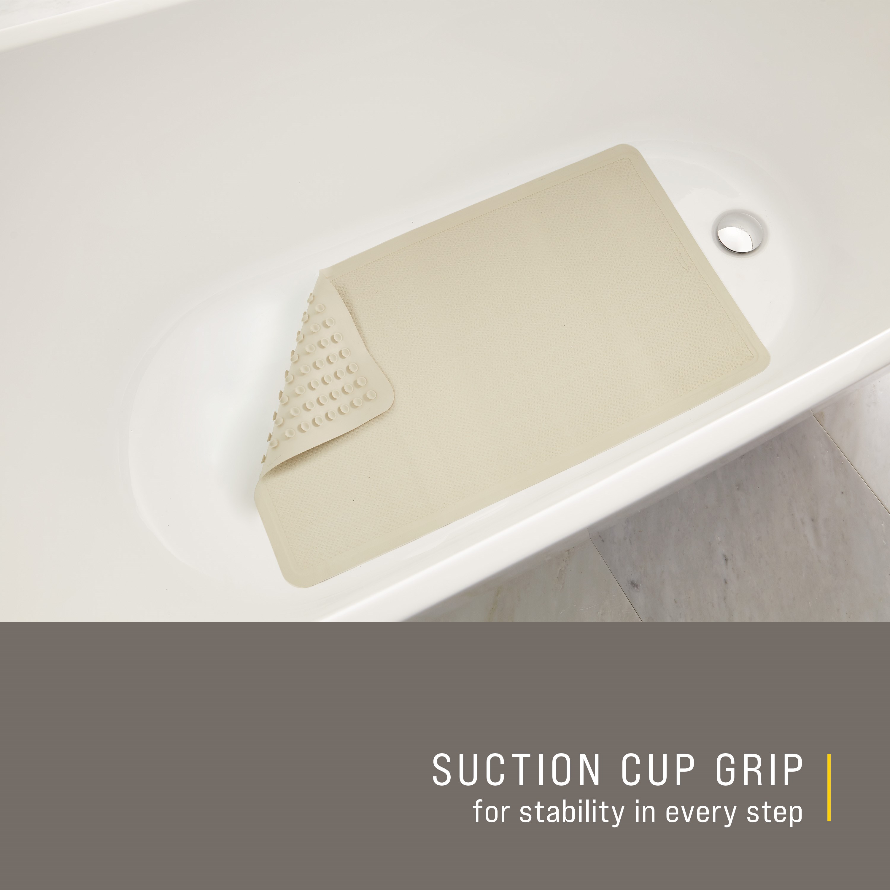 Perfect for a shower stall or bathtub. Suction-backed to stay firmly in place.