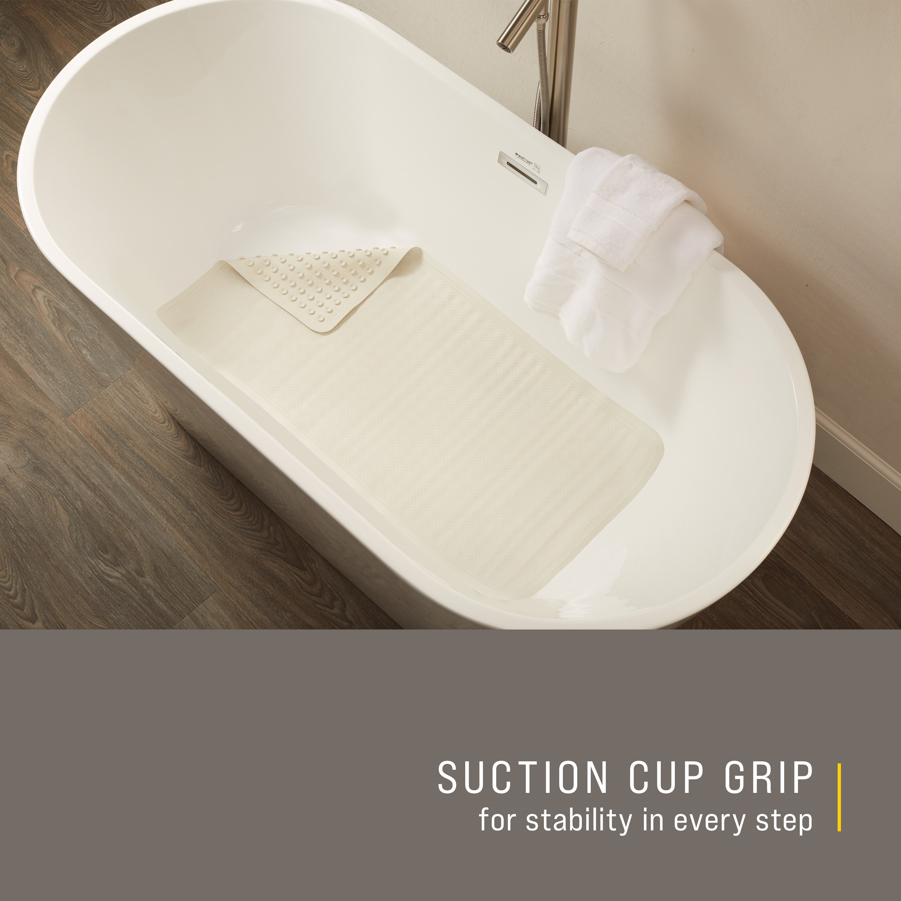 Perfect for a shower stall or bathtub. Suction-backed to stay firmly in place.