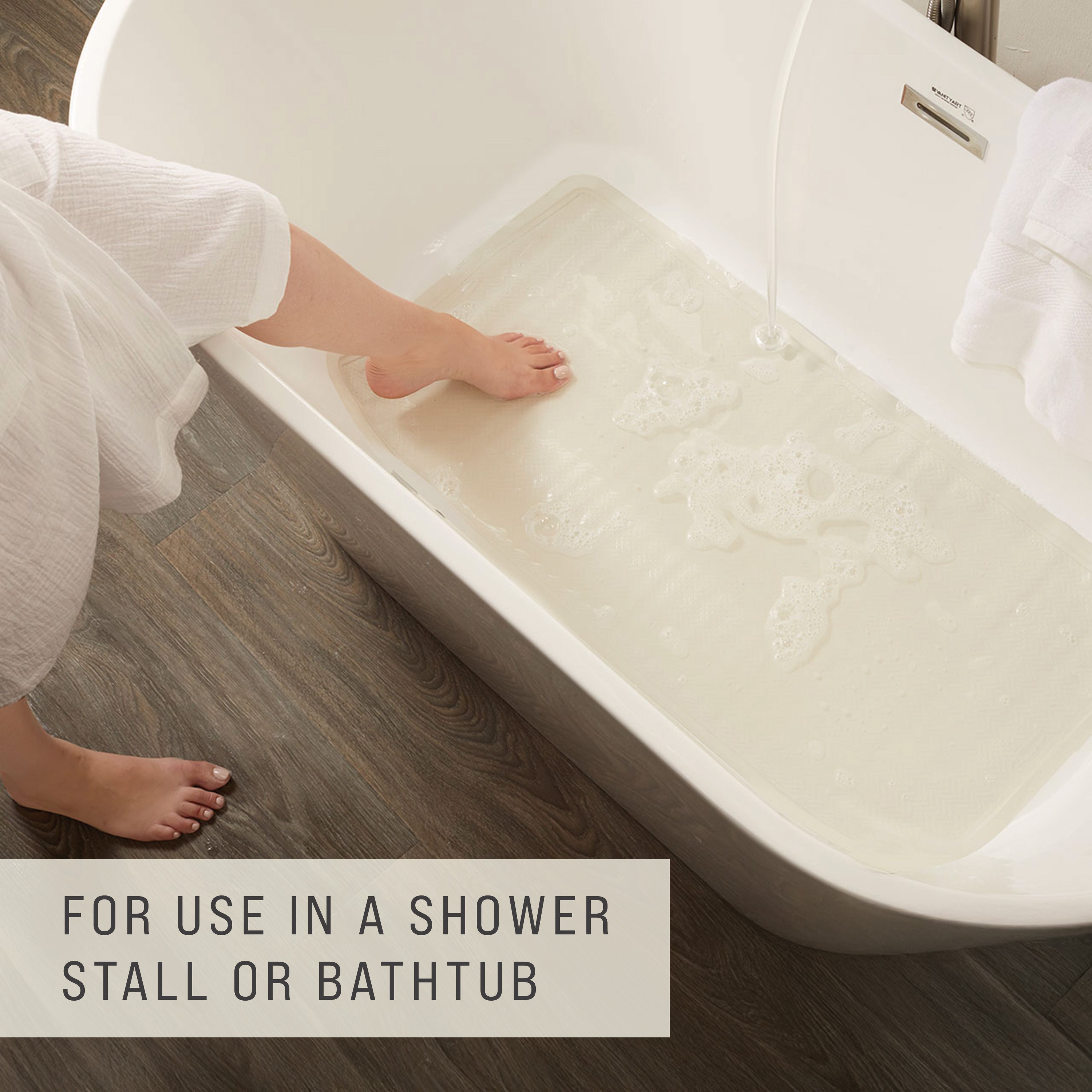 Perfect for a shower stall or bathtub. Suction-backed to stay firmly in place.