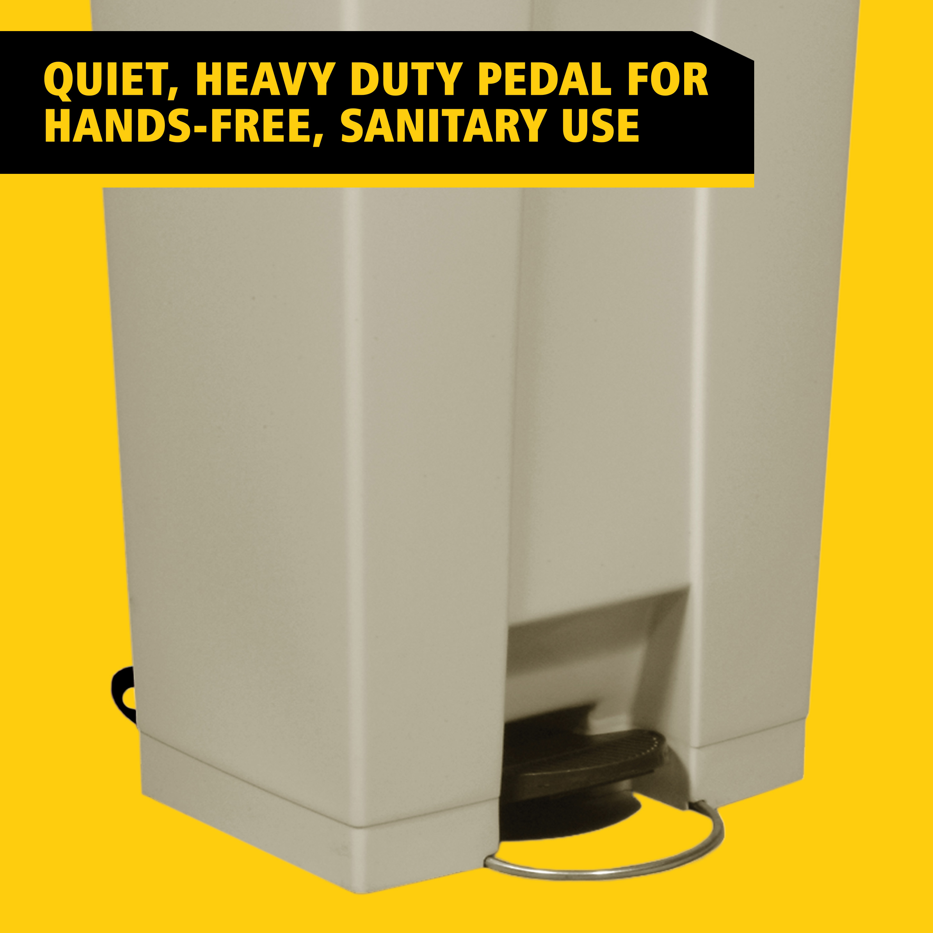 The Rubbermaid Commercial Step-On Container provides sanitary waste management.