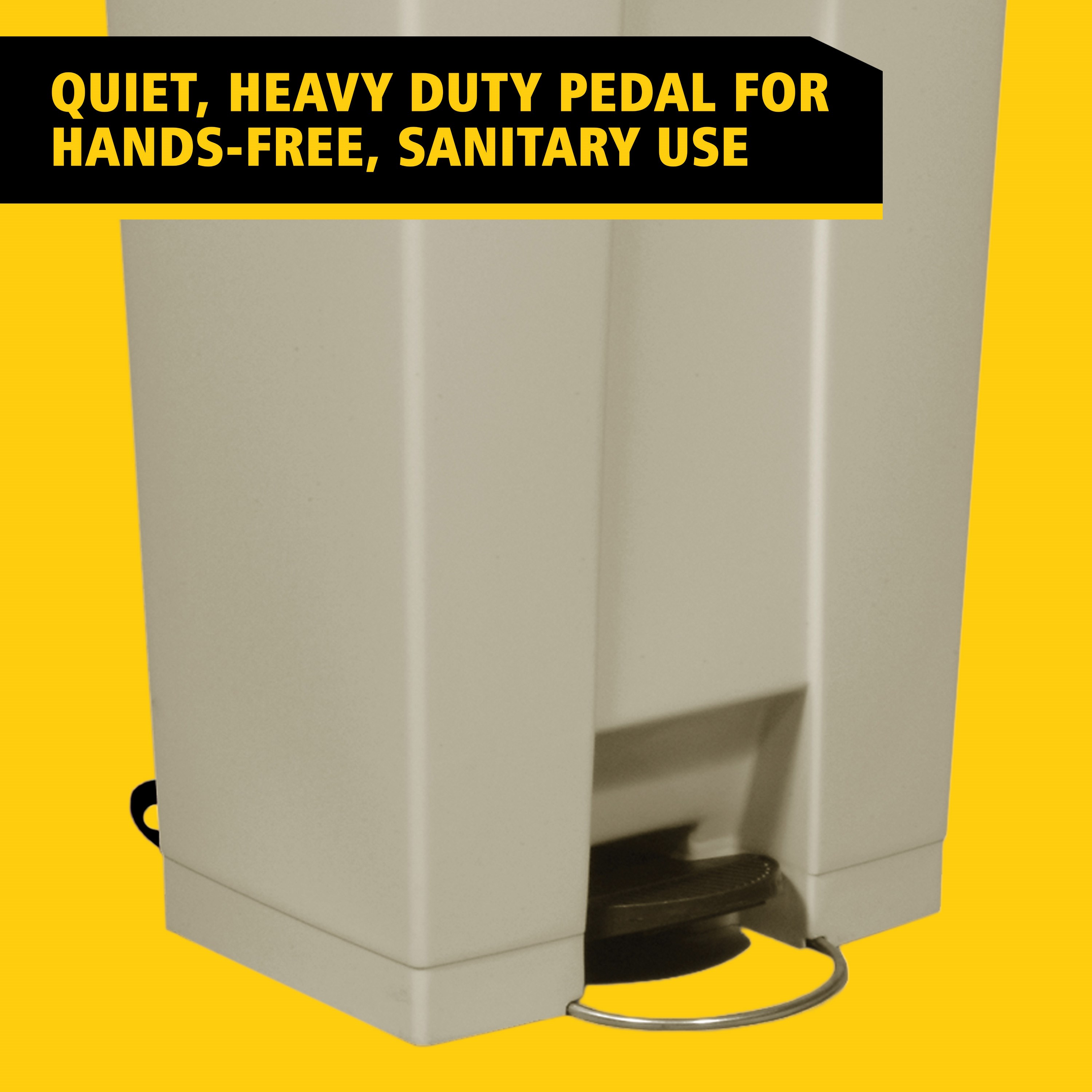 The Rubbermaid Commercial Legacy Step-On Container provides sanitary waste management. The step-on foot pedal reduces contamination and improves working conditions.