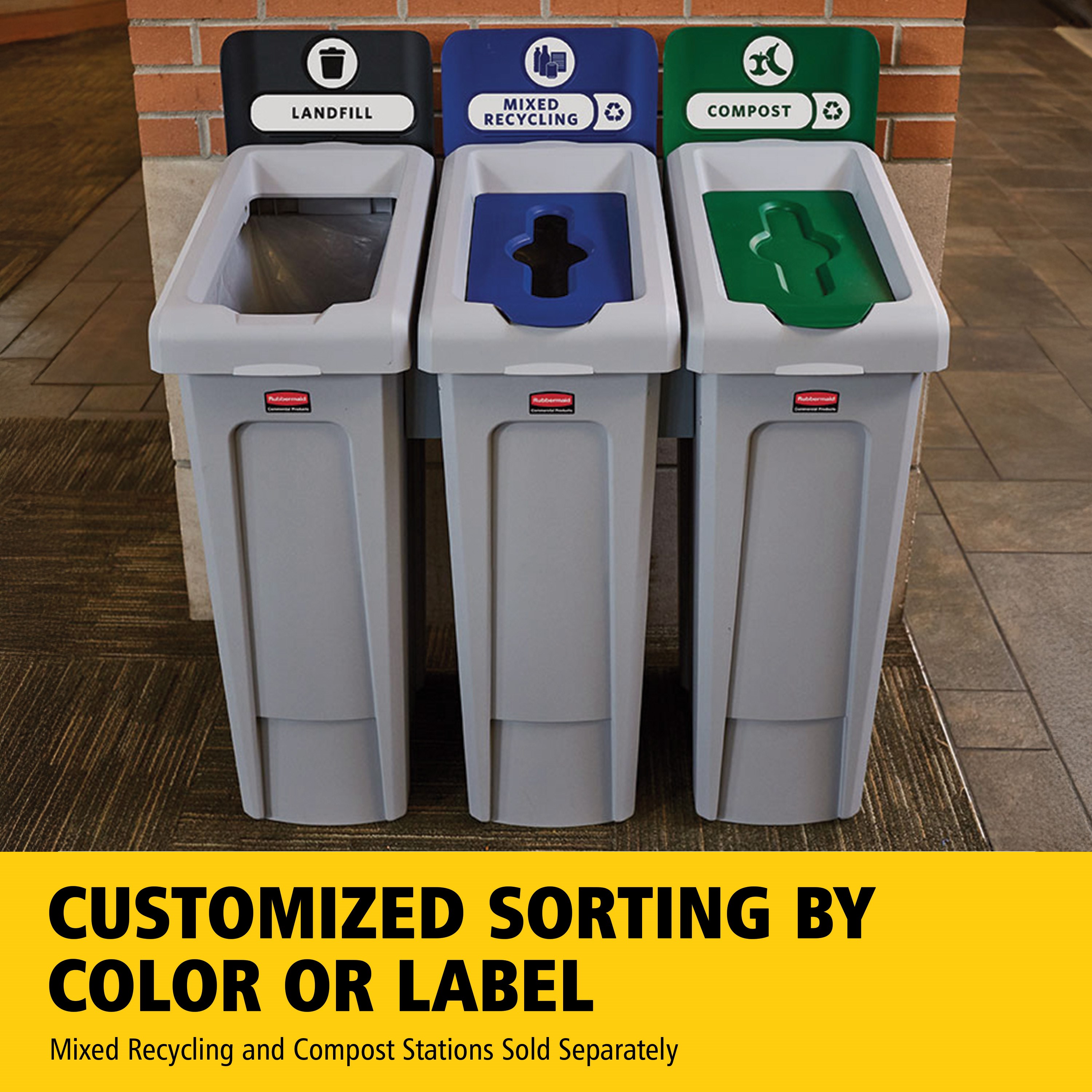 The Slim Jim® Recycling Station offers a front-of-house look with back-of-house functionality. It seamlessly connects with the 33G Slim Jim Recycling Station for a customizable recycling solution.