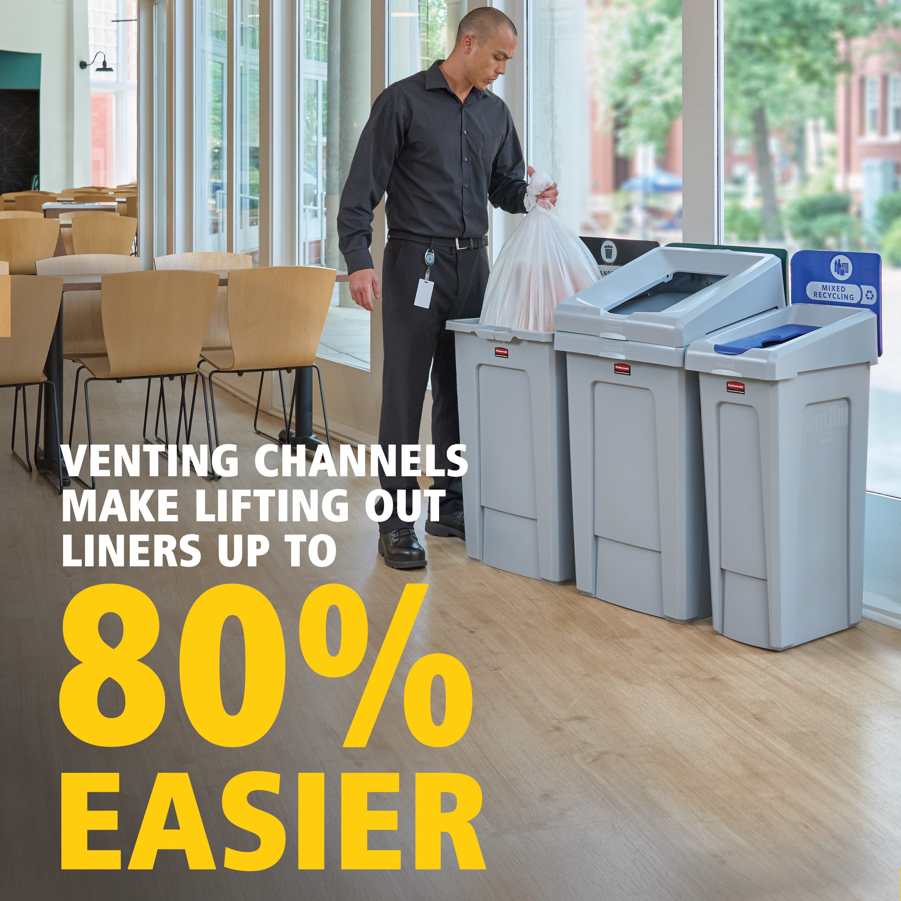 The Slim Jim® Recycling Station offers a front-of-house look with back-of-house functionality. It seamlessly connects with the 33G Slim Jim Recycling Station for a customizable recycling solution.