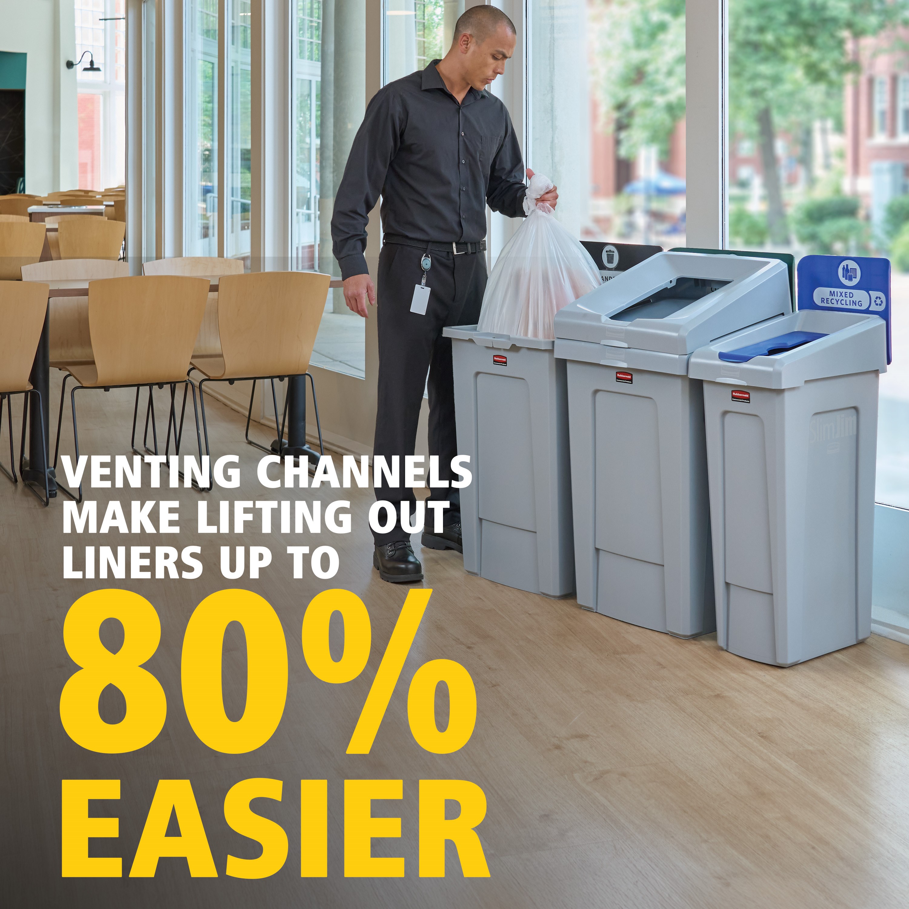 The Slim Jim® Recycling Station offers a front-of-house look with back-of-house functionality. It seamlessly connects with the 33G Slim Jim Recycling Station for a customizable recycling solution.