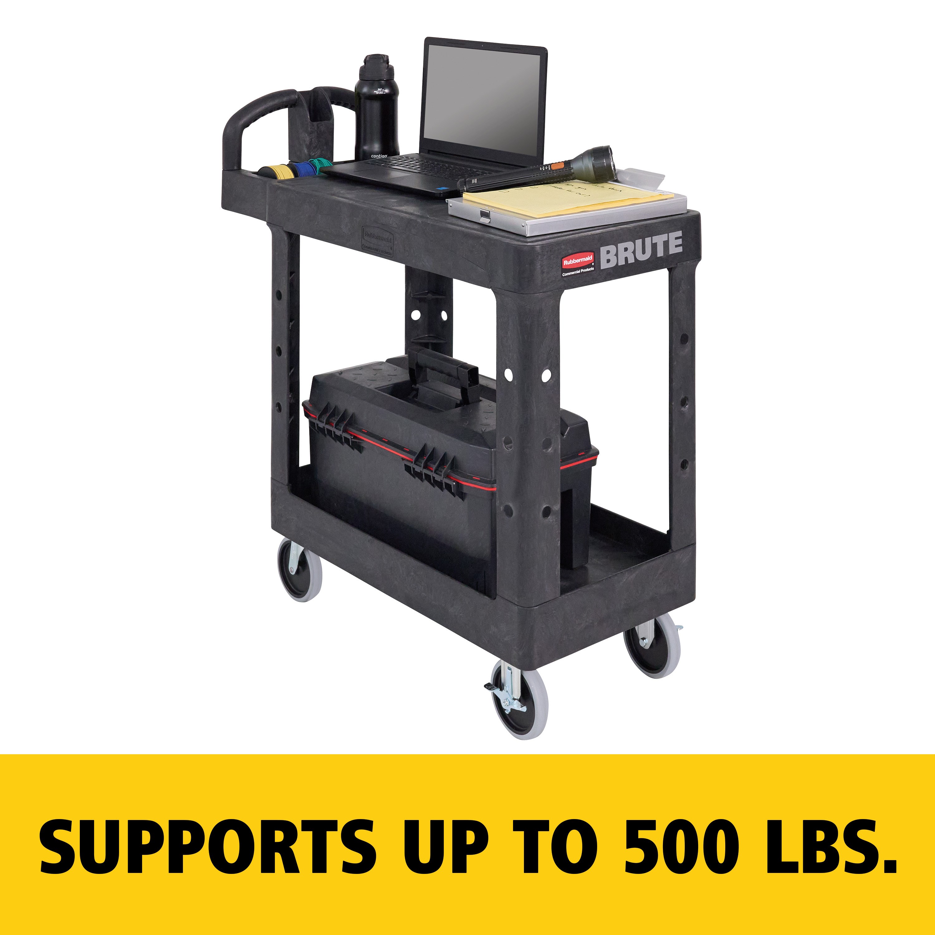 Durable versatile cart that is ideal for securely transporting materials, supplies, and heavy loads up to 500 lbs.