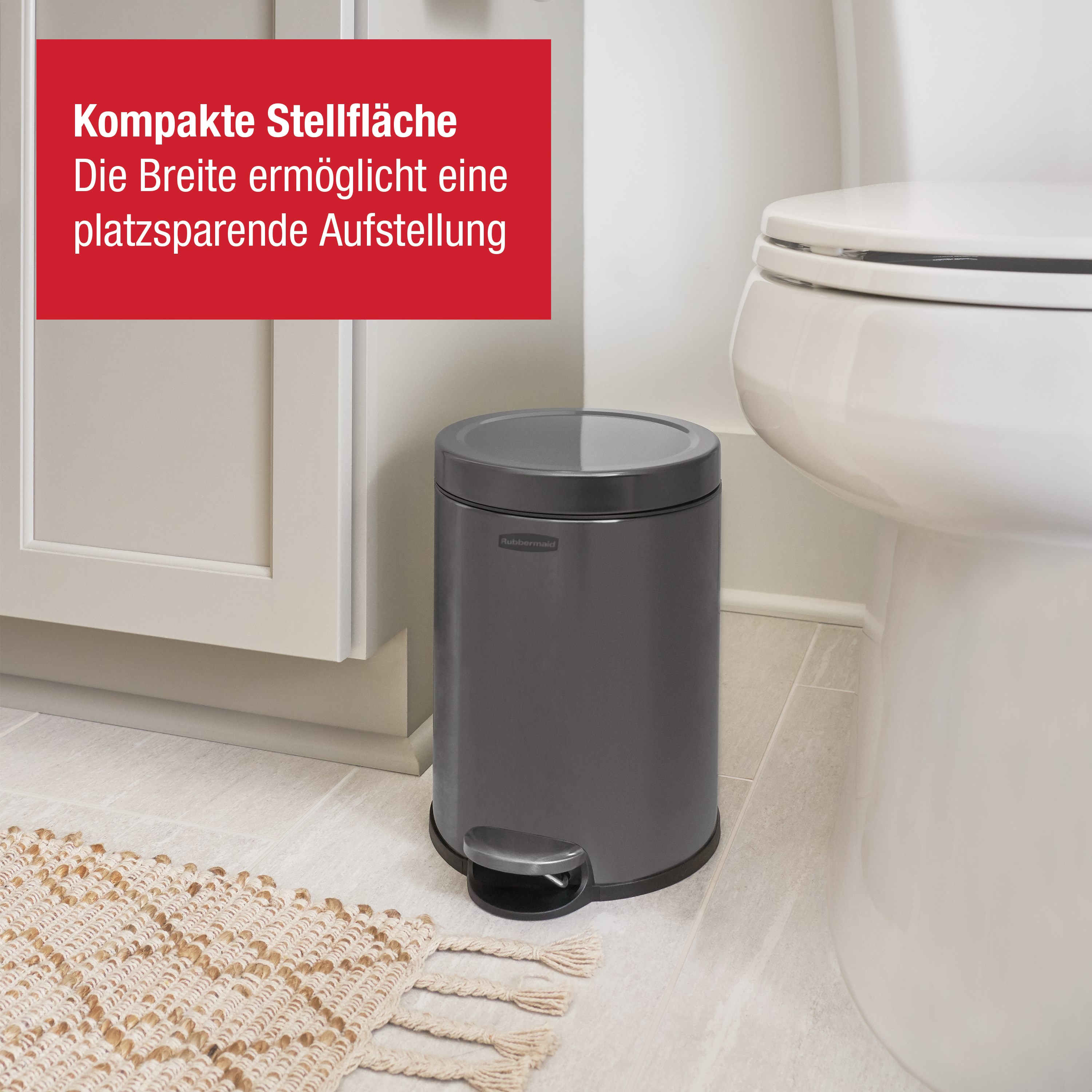 Rubbermaid 6L/1.6G Stainless Steel Round Step-On Wastebasket, Charcoal Thumbnail 1