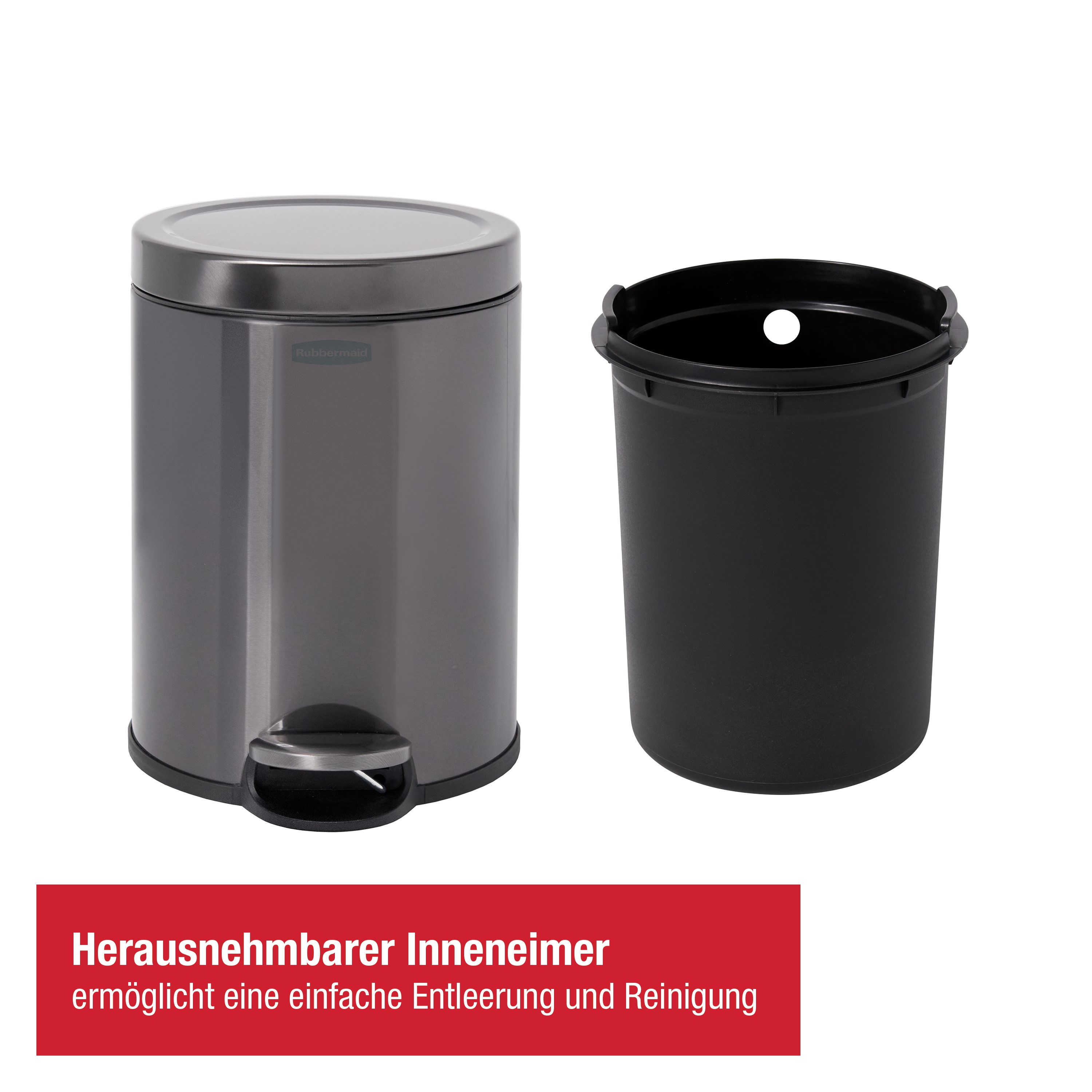 Rubbermaid 6L/1.6G Stainless Steel Round Step-On Wastebasket, Charcoal Thumbnail 4