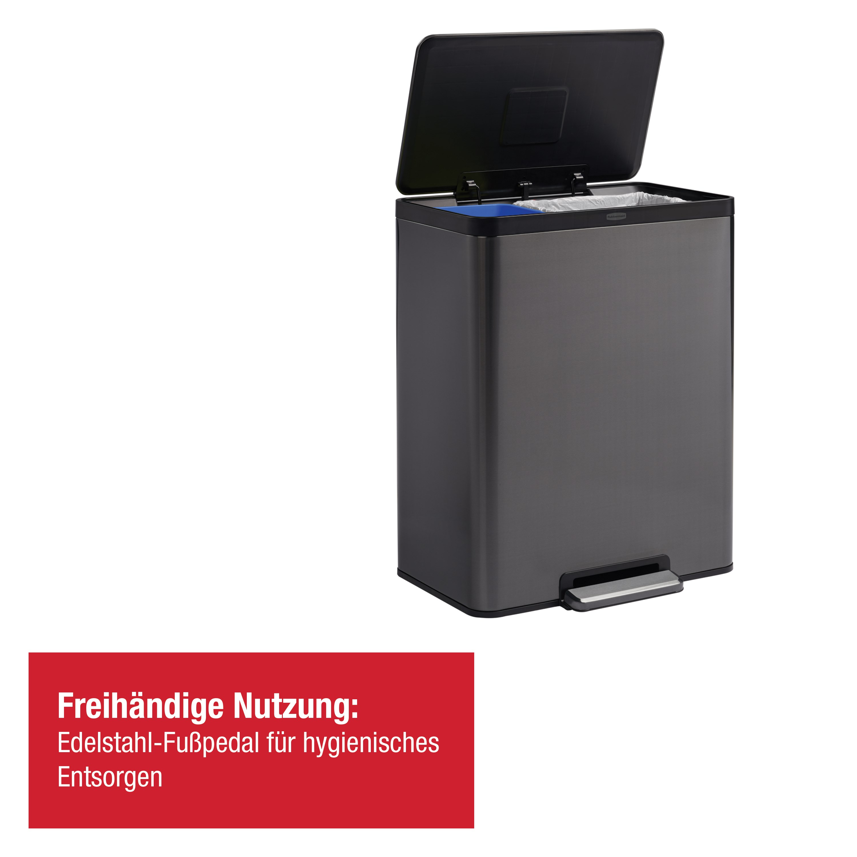 Rubbermaid Elite 60L/15.9G Stainless Steel Step-On Bin, Dual Stream Thumbnail 1