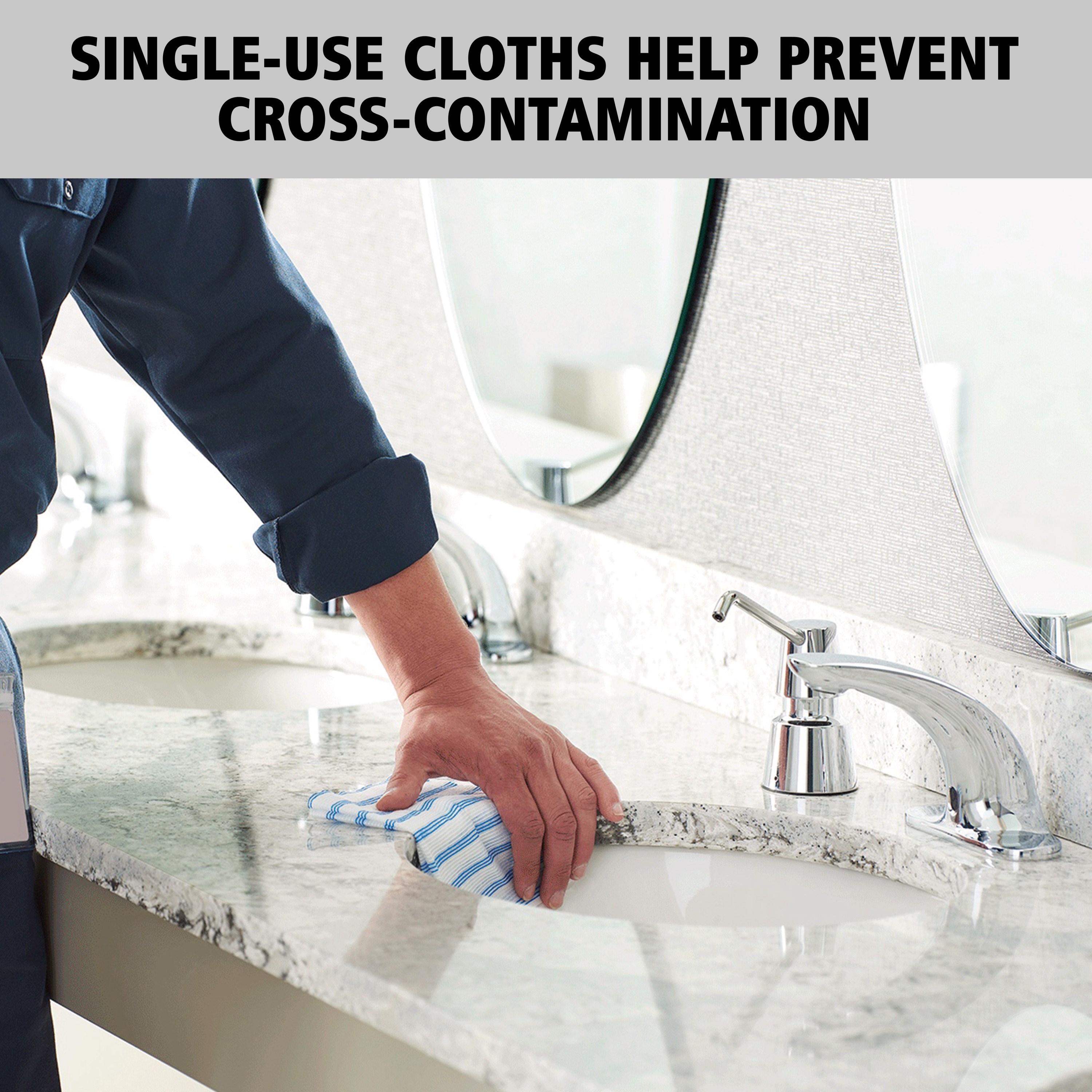 The HYGEN™ Disposable Microfiber Cloth assists in environmental cleaning, the first step in the disinfection process, by removing 99.7% or more of tested fungi, viruses, and bacteria* to help improve cleaning efficacy.