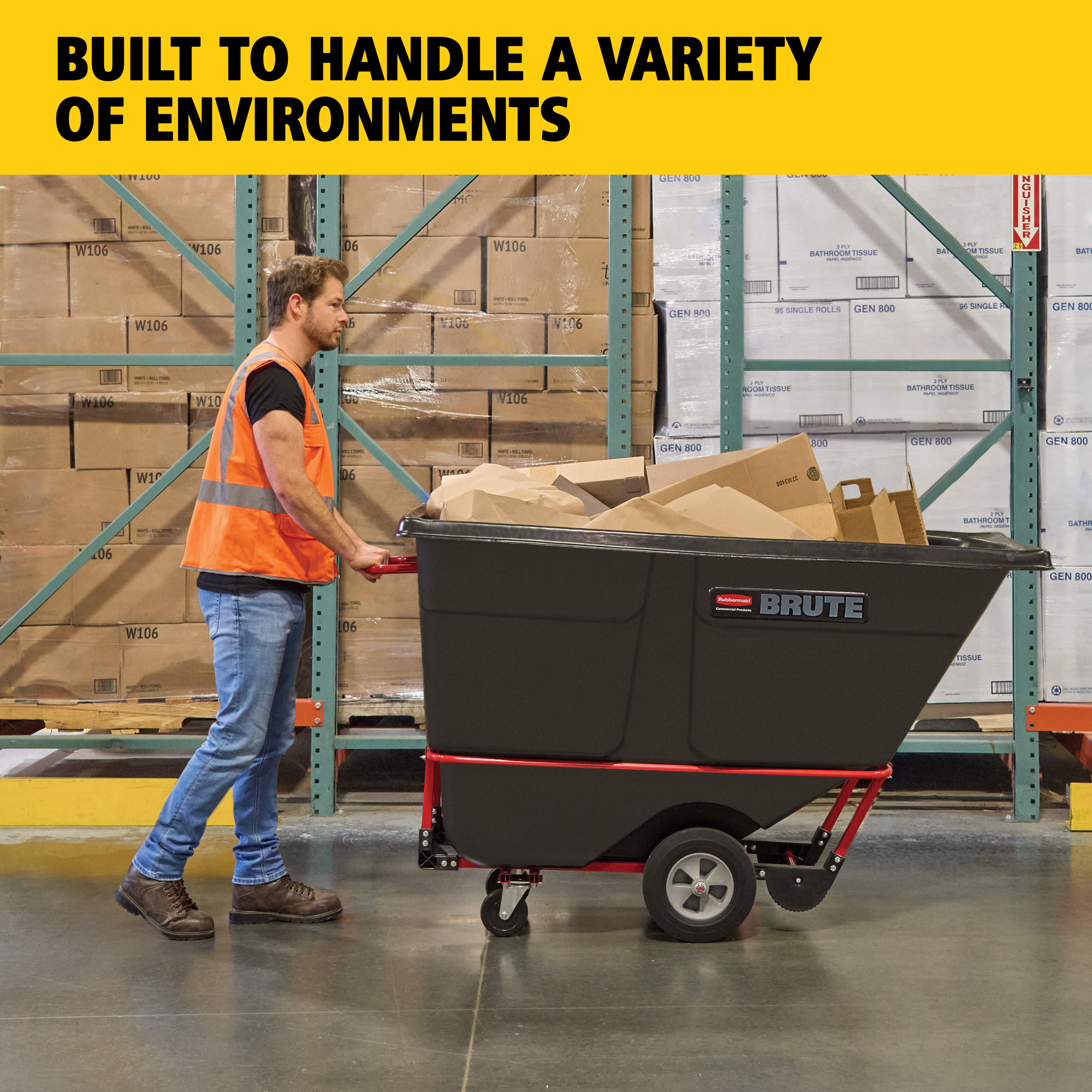 The BRUTE Heavy-Duty Tilt Truck has industrial strength construction and can transport heavy loads up to 2,100 lbs. with ease.