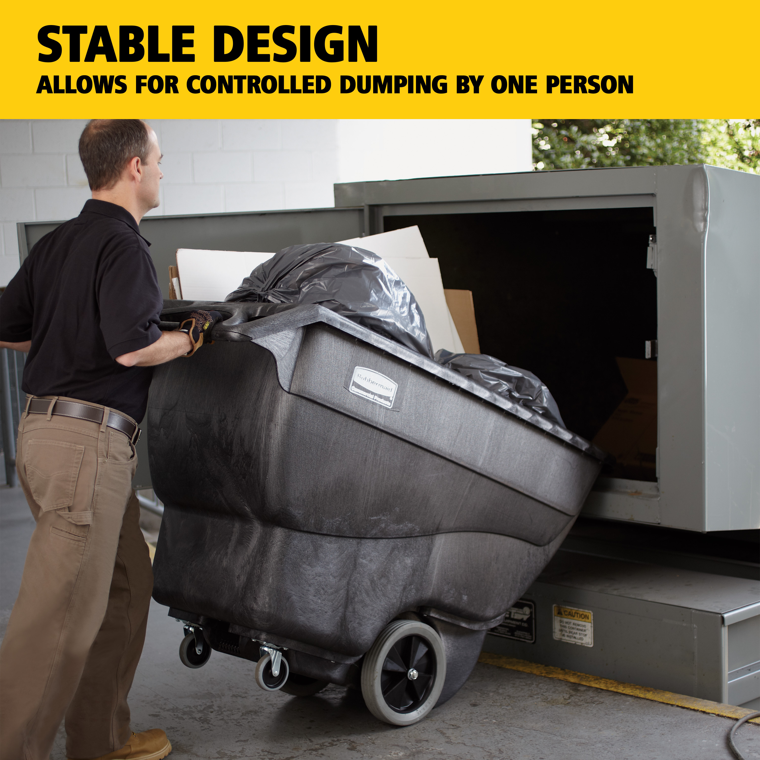 Die Tilt-Truck-Kippmulde von Rubbermaid Commercial aus robustem Strukturschaum ist für den gewerblichen Einsatz geeignet und transportiert Lasten von bis zu 204 kg.