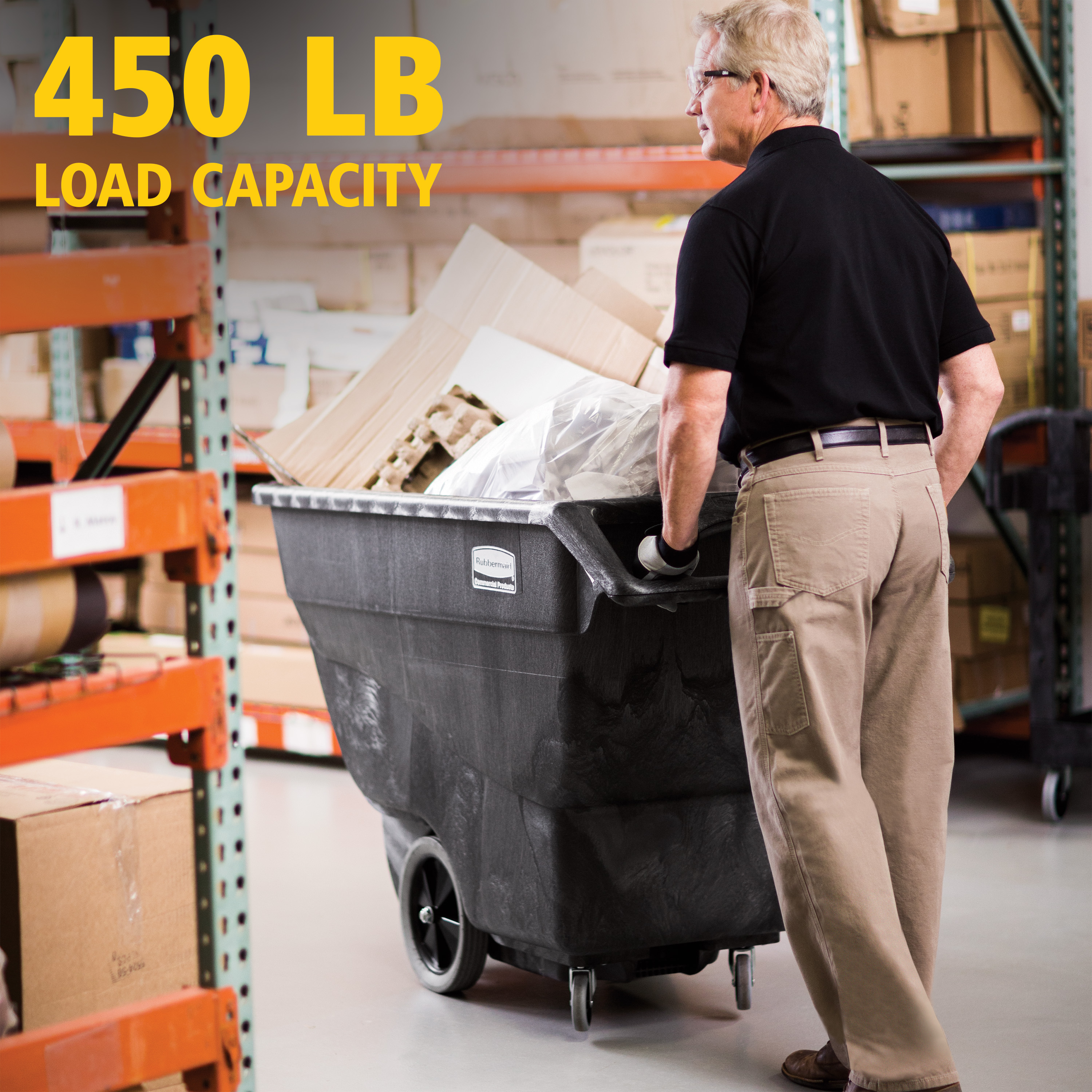 Die Tilt-Truck-Kippmulde von Rubbermaid Commercial aus robustem Strukturschaum ist für den gewerblichen Einsatz geeignet und transportiert Lasten von bis zu 204 kg.