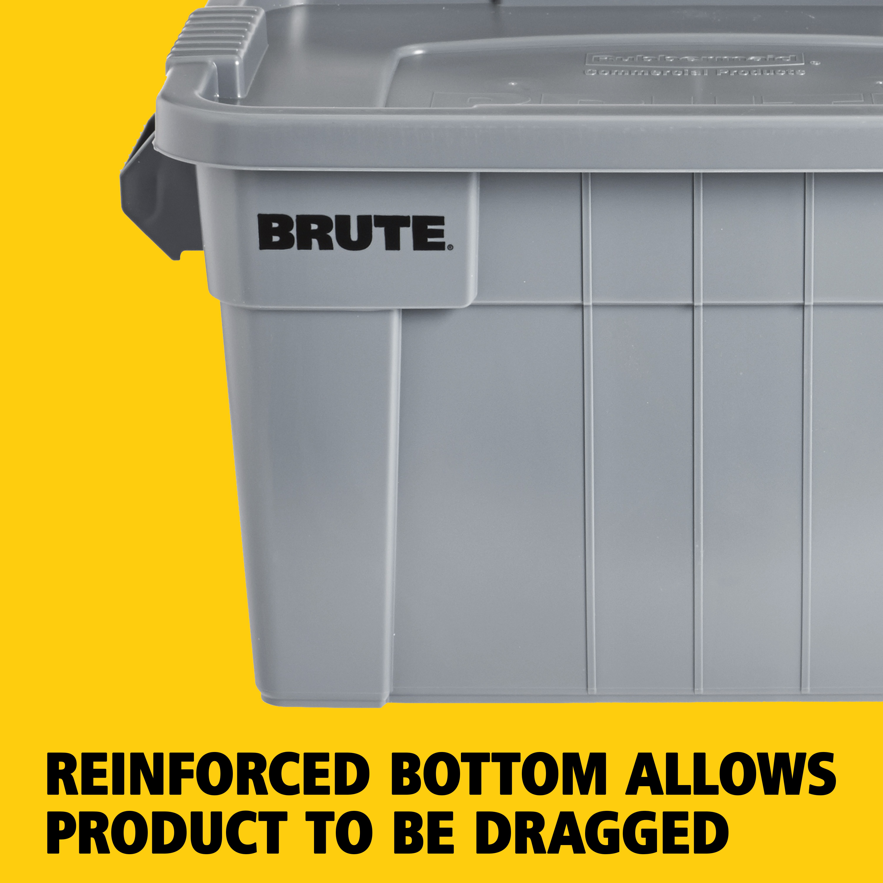 The Rubbermaid Commercial BRUTE® Tote Storage Bin with Lid is a heavy-duty storage container. Ideal for the food service industry, these plastic food storage containers are NSF-certified for use in food handling and processing.
