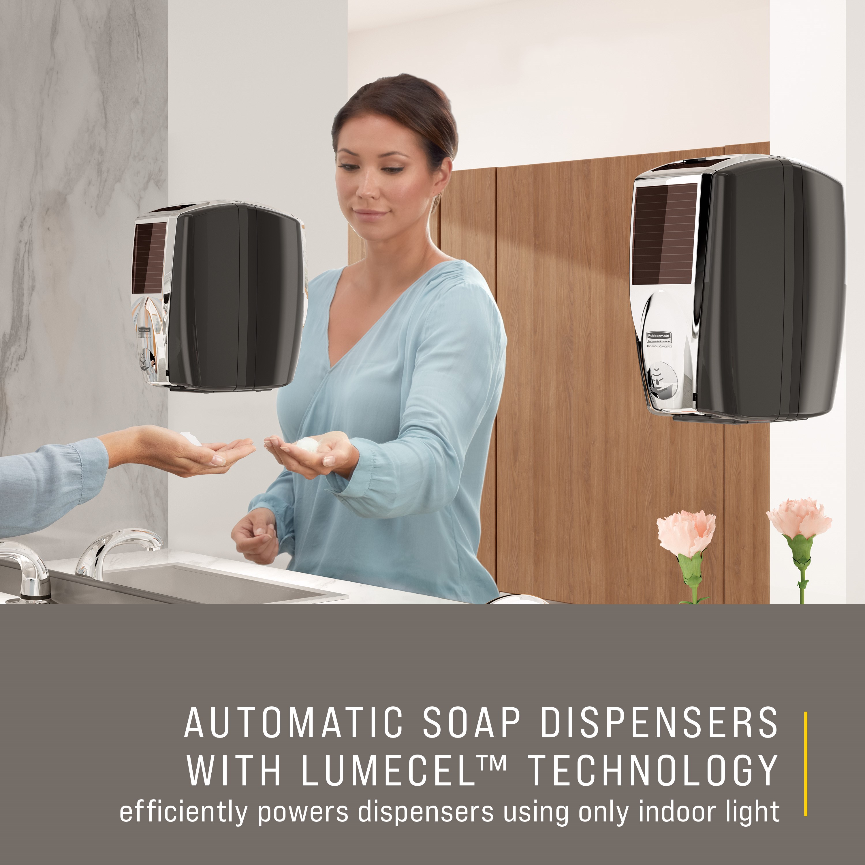 The AutoFoam Dispenser with LumeCel™ Technology is a touch-free dispenser that automatically delivers controlled amounts of soap or sanitizer to help reduce cross-contamination. LumeCel™ technology efficiently powers dispensers using only indoor light and eliminates the need to purchase, store, replace and dispose of alkaline batteries.
