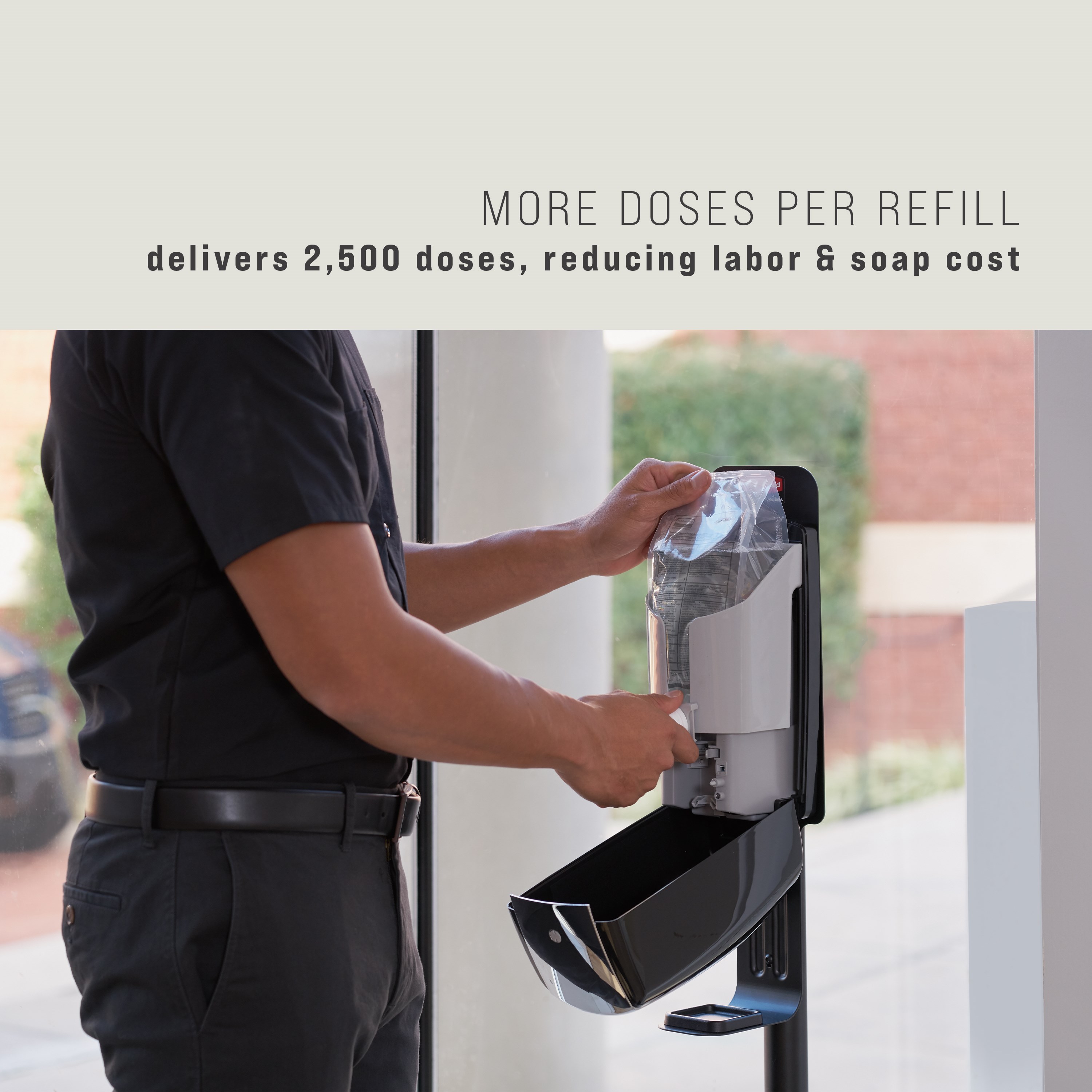 The AutoFoam Dispenser with LumeCel™ Technology is a touch-free dispenser that automatically delivers controlled amounts of soap or sanitizer to help reduce cross-contamination. LumeCel™ technology efficiently powers dispensers using only indoor light and eliminates the need to purchase, store, replace and dispose of alkaline batteries.