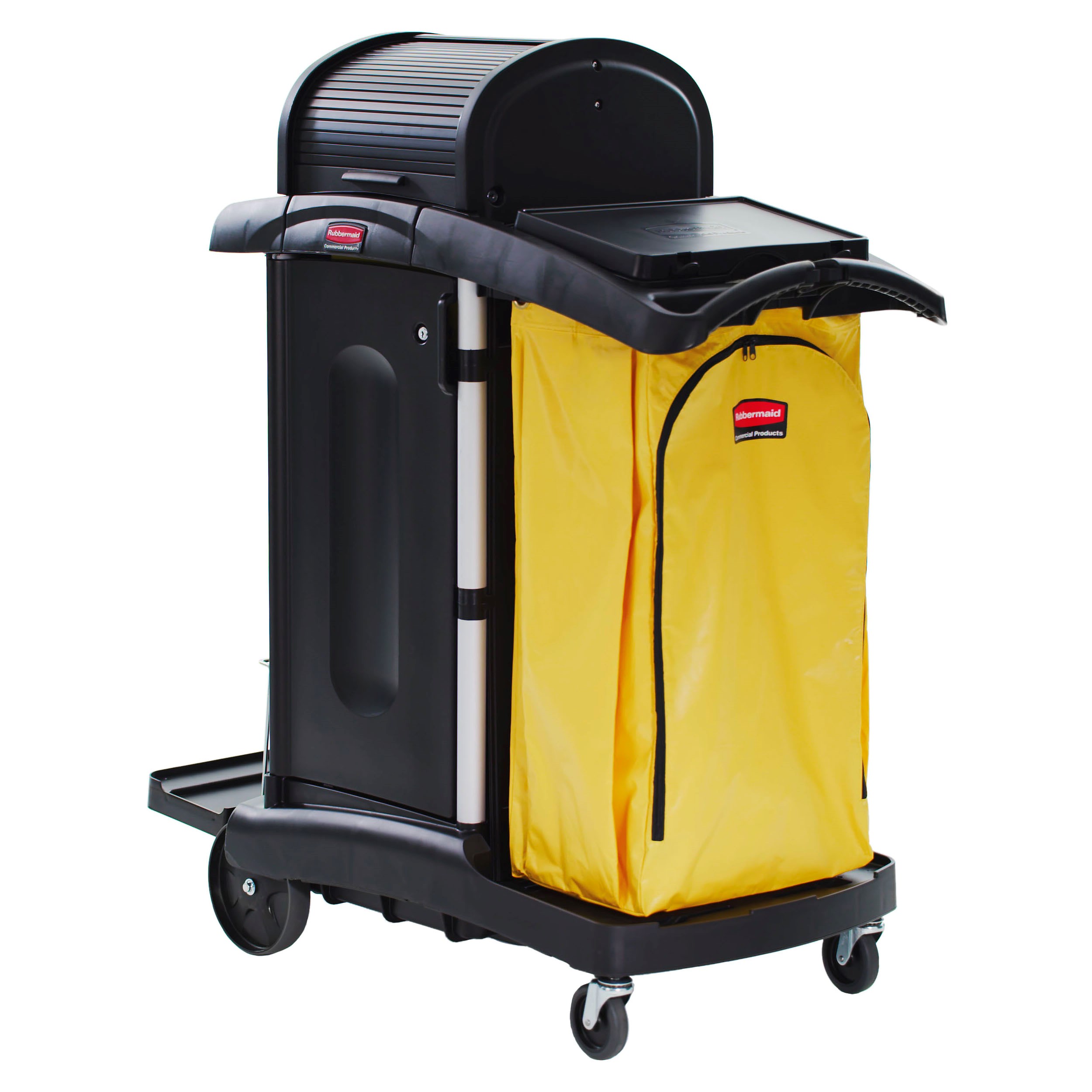 Janitorial Cleaning Cart with Doors and Hood  – High Security, Black