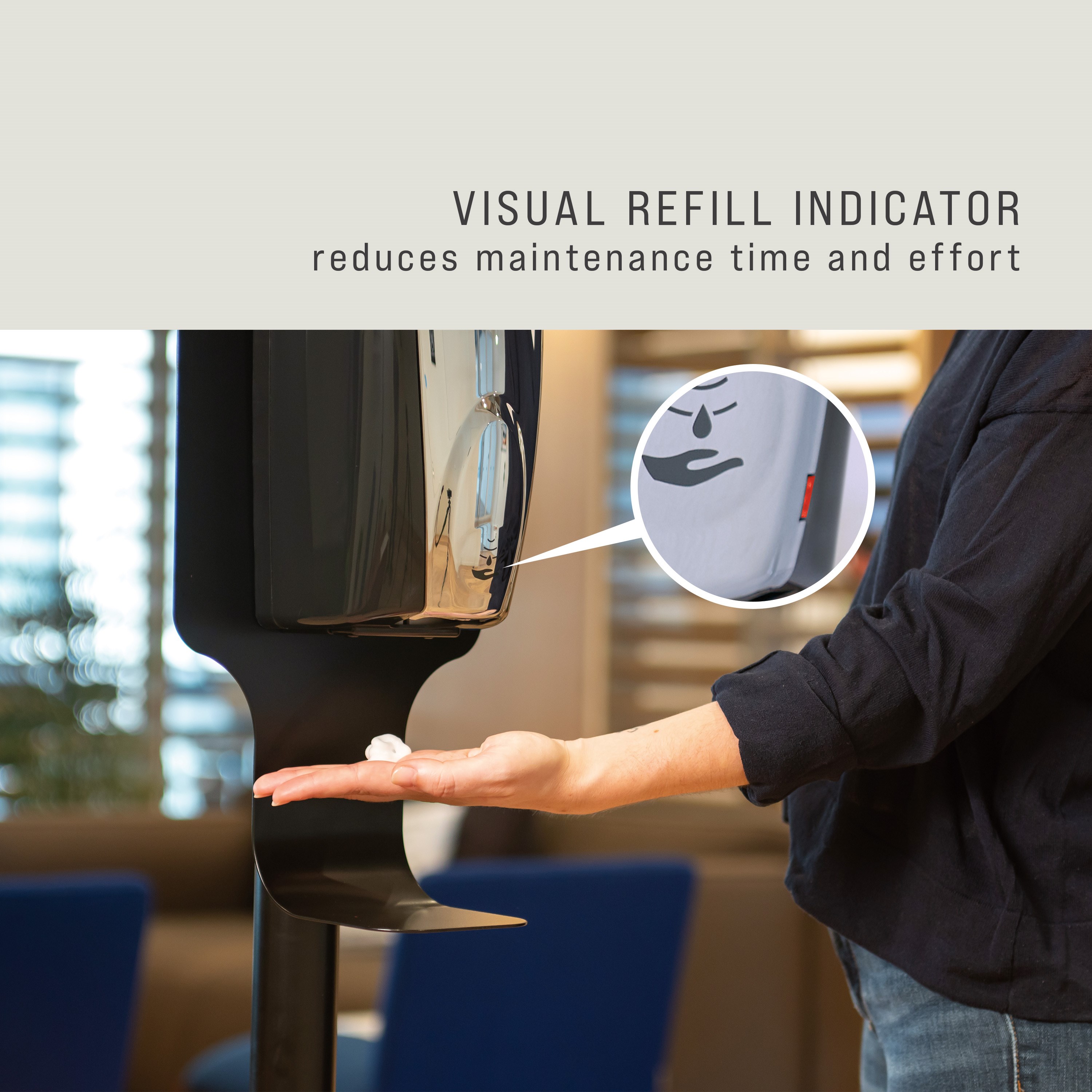 The AutoFoam Dispenser is a touch-free, wall-mounted system that dispenses controlled amounts of foam soap or sanitizer automatically to help prevent the spread of germs.