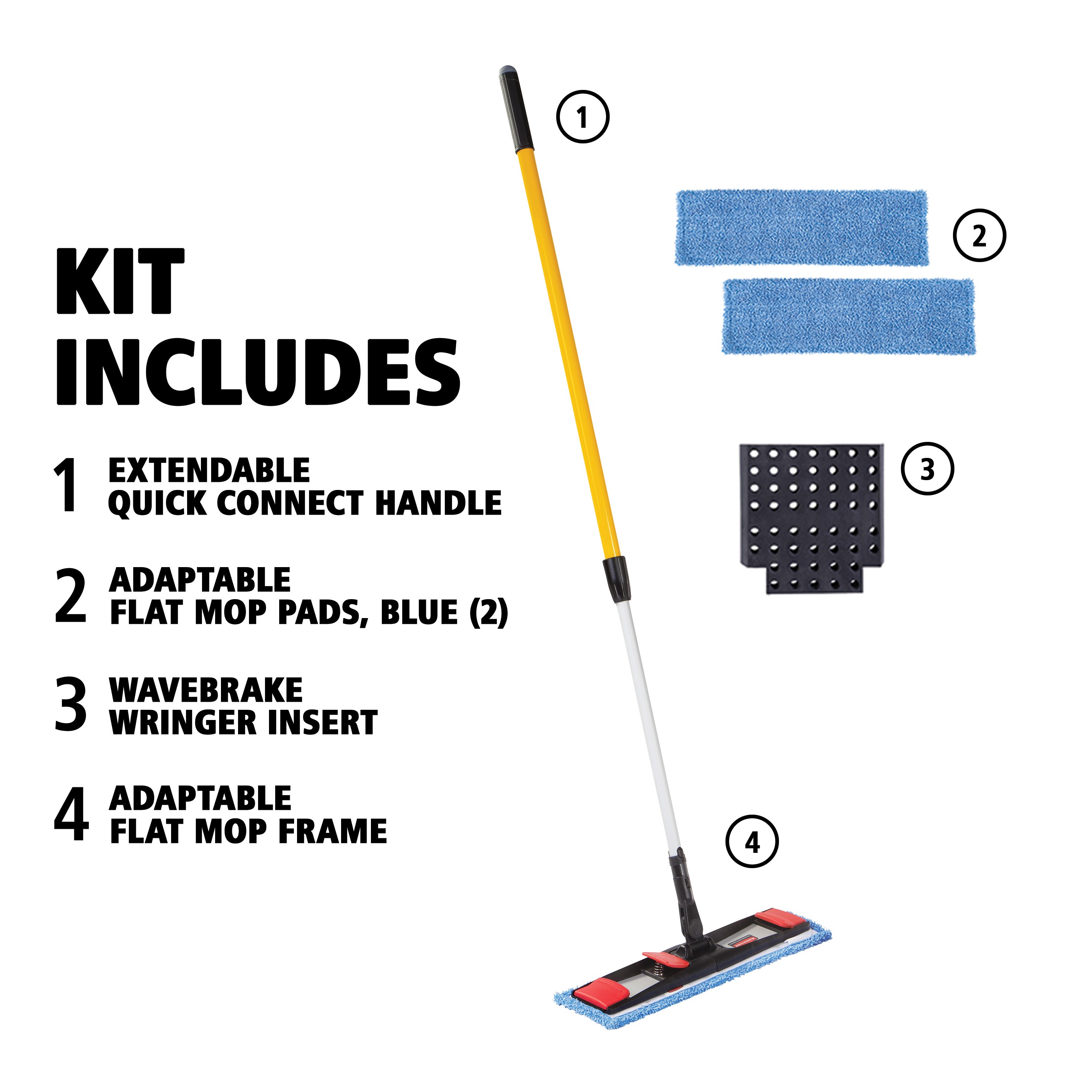 The Adaptable Flat Mop Kit is made for ergonomic microfiber mopping in large spaces using your existing WaveBrake® Mop Bucket.