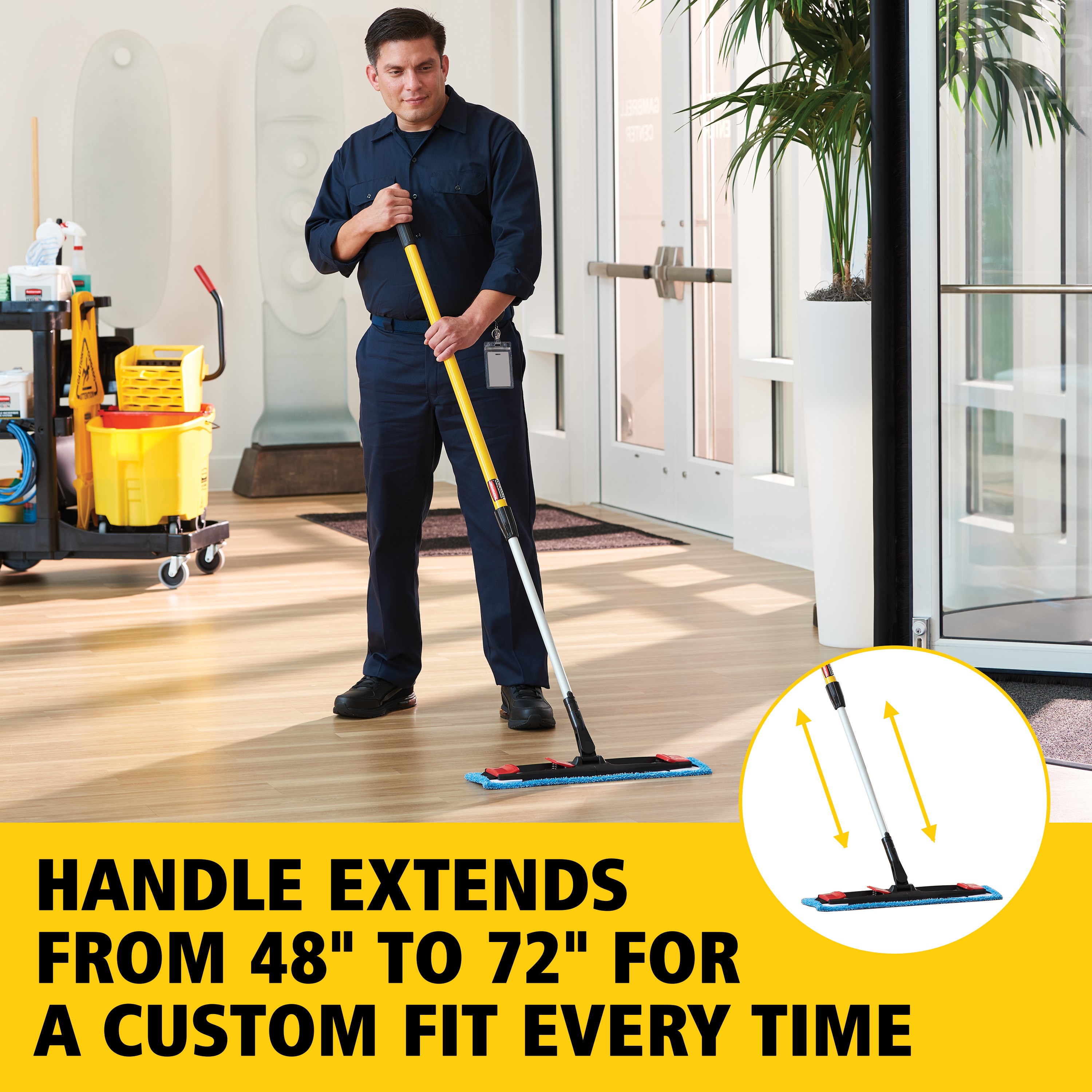 The Adaptable Flat Mop Kit is made for ergonomic microfiber mopping in large spaces using your existing WaveBrake® Mop Bucket.