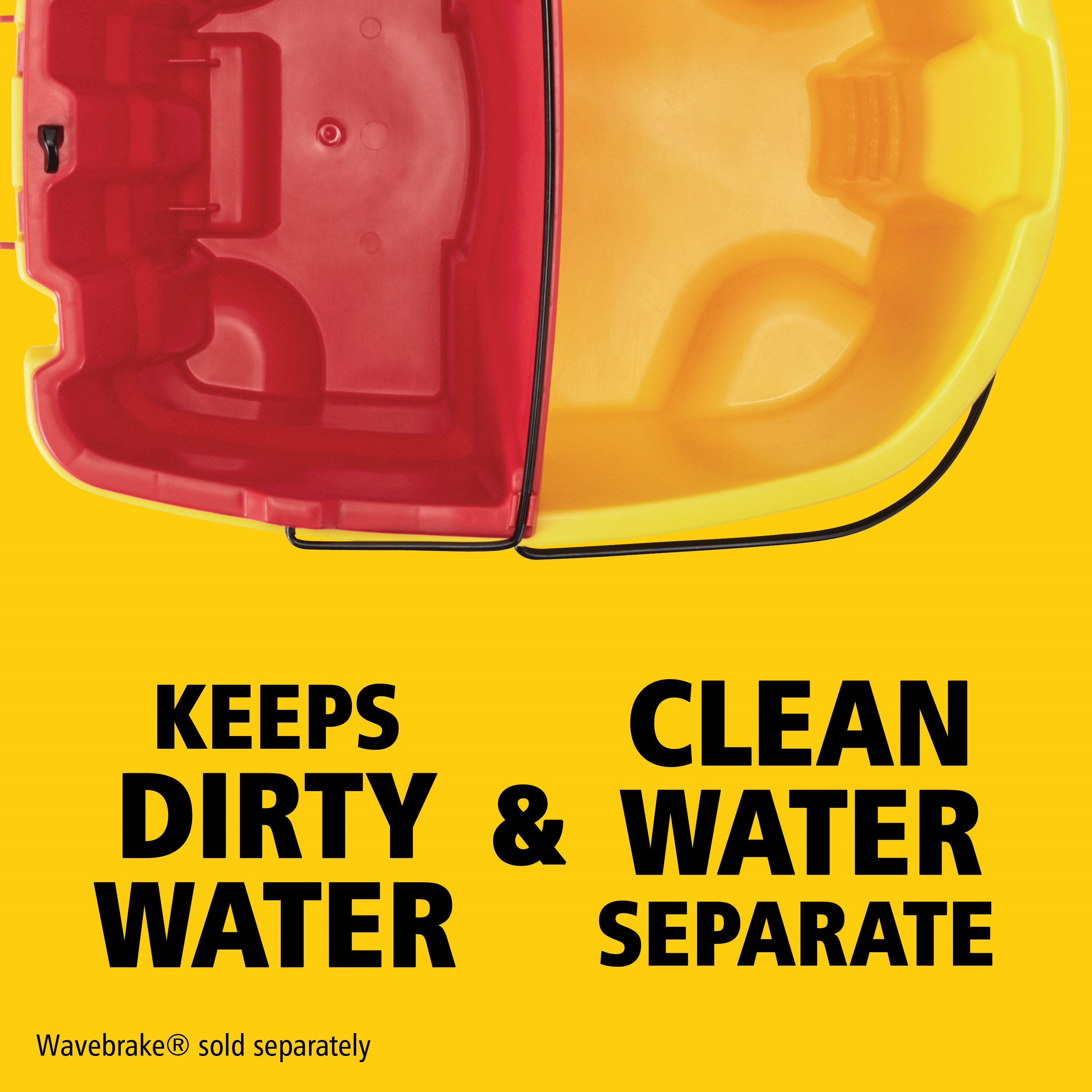 The Rubbermaid Commercial WaveBrake® Dirty Water Bucket keeps dirty water separate from clean water, helping to reduce the potential for cross-contamination. Executive Series™ WaveBrake® include the dirty water bucket as standard.