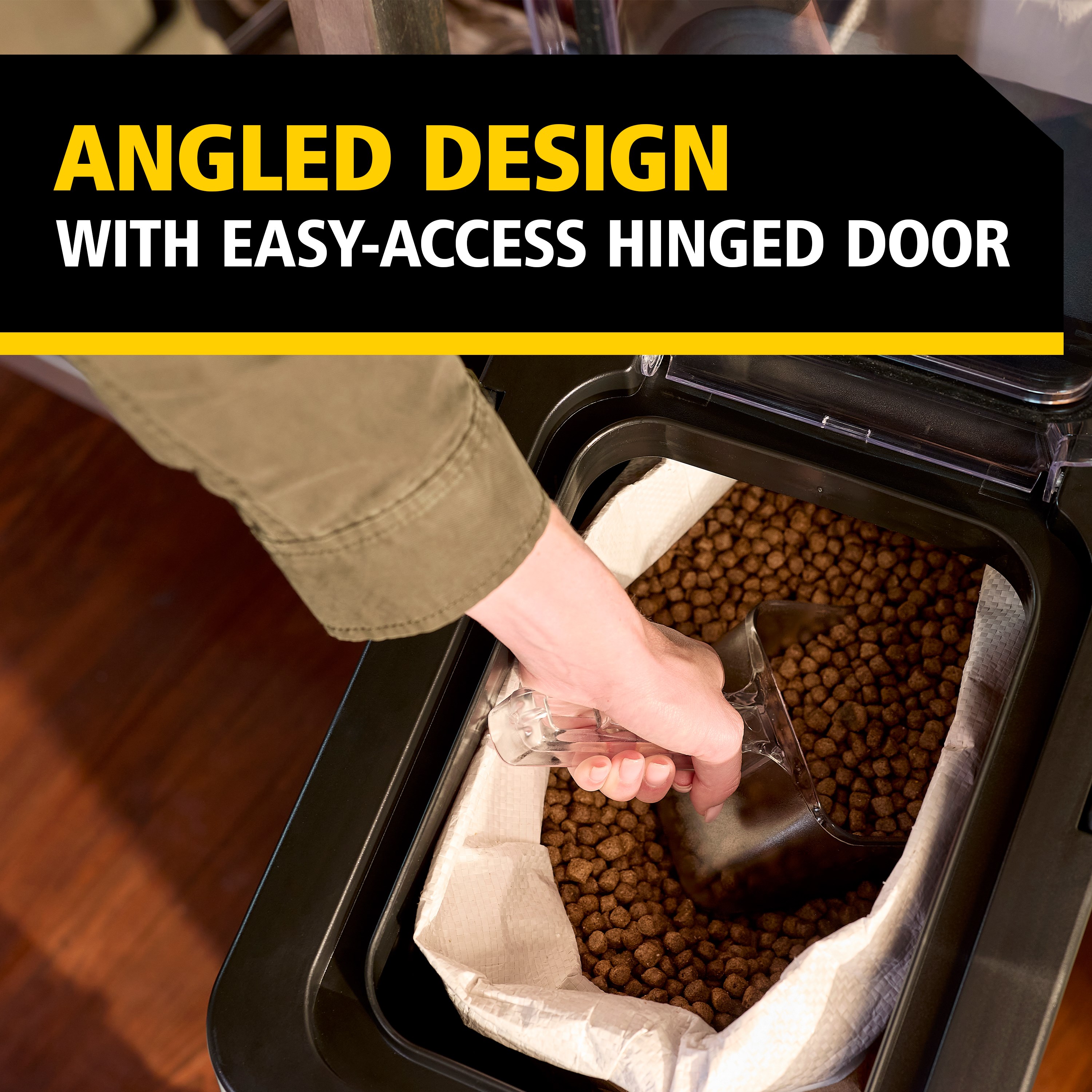 BRUTE®  Air-tight 50 lb Feed Storage Container is built to perform in tough farm environments. The feeder holds a standard 50 lb feed bag—to keep food fresher, whether in or out of the bag.