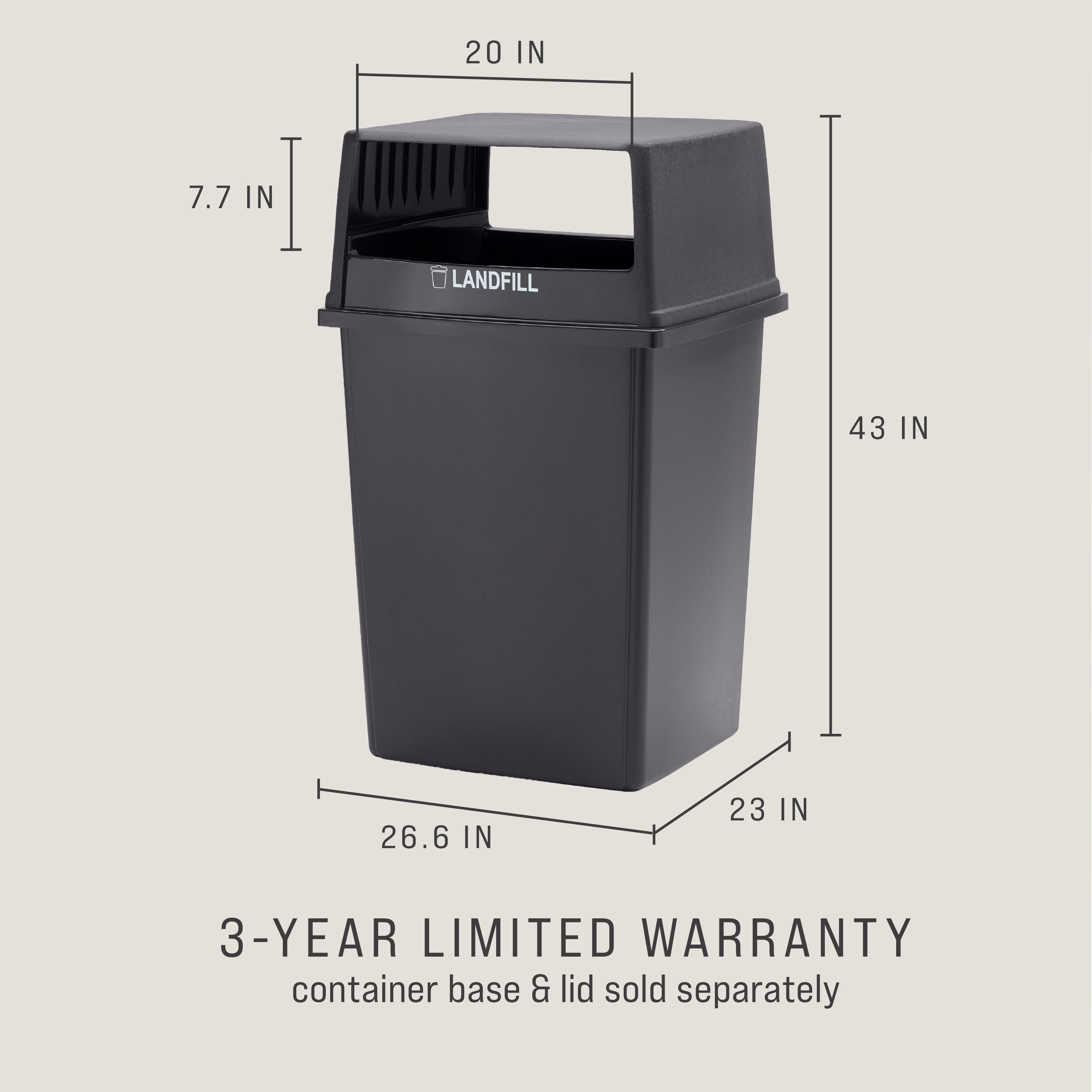 The Rubbermaid Commercial Products® Fulfill Hooded Landfill Top for 56 gallon containers features two large openings for hands-free landfill disposal. The updated walnut color blends seamlessly with a variety of spaces.