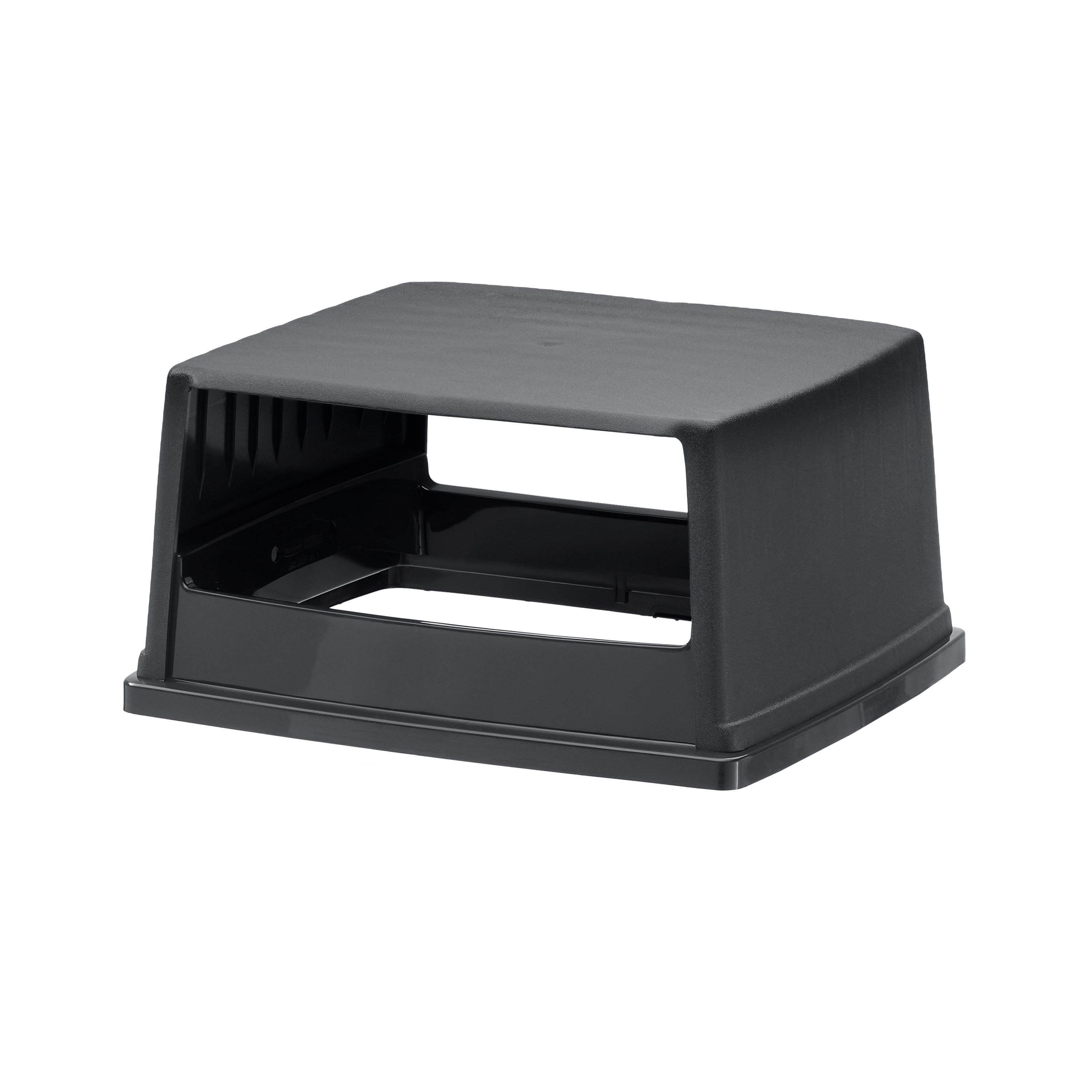 The Rubbermaid Commercial Products® Fulfill Hooded Top for 56 gallon containers features two large openings for hands-free landfill disposal. The new charcoal color blends seamlessly with a variety of spaces.