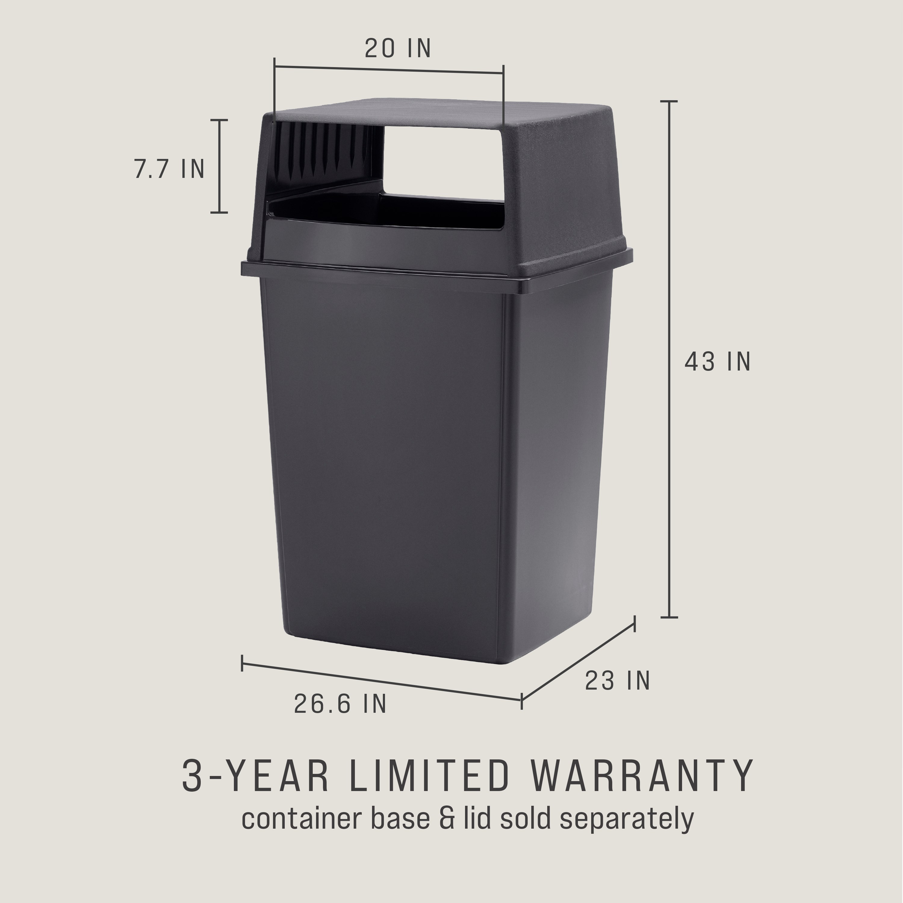 The Rubbermaid Commercial Products® Fulfill Hooded Top for 56 gallon containers features two large openings for hands-free landfill disposal. The new charcoal color blends seamlessly with a variety of spaces.