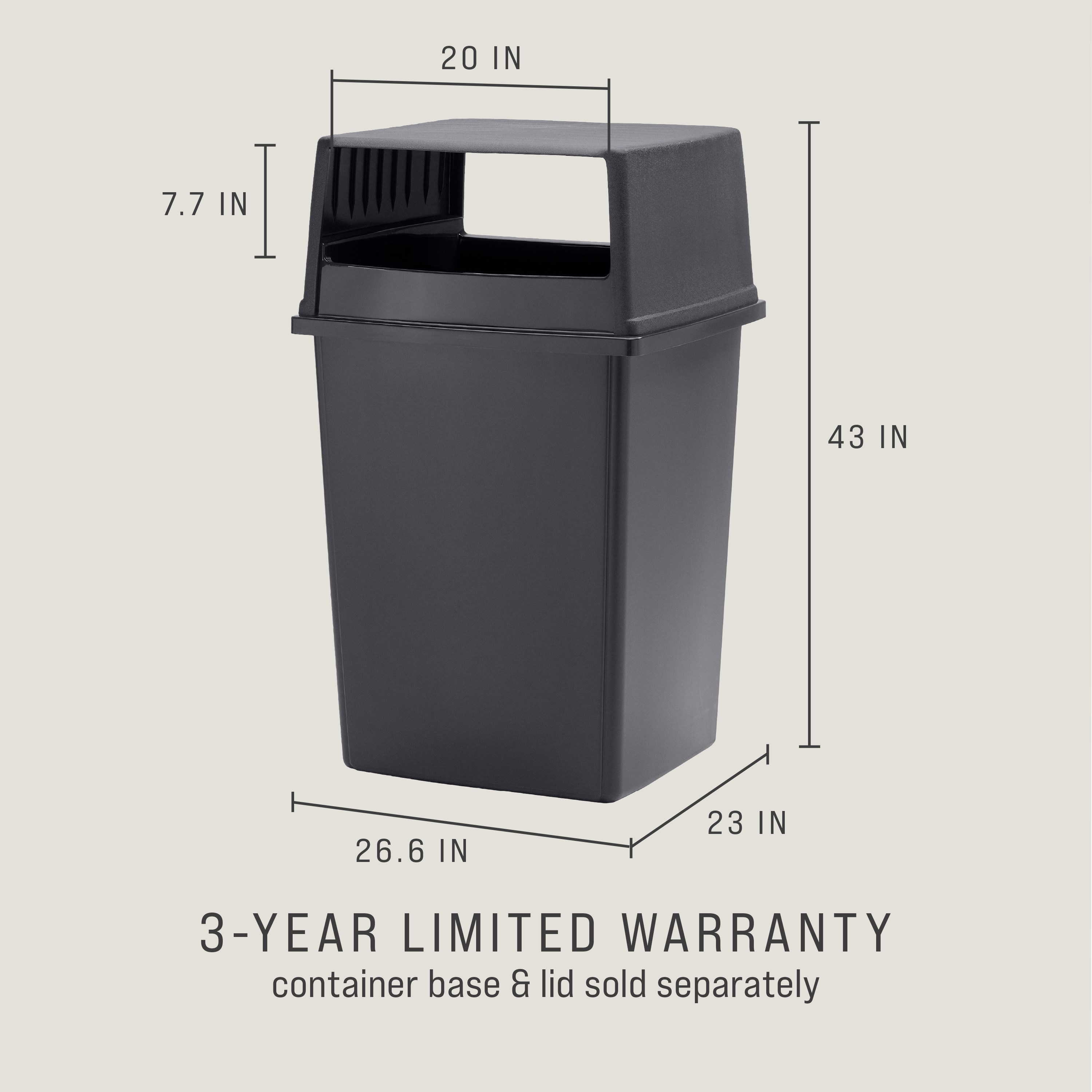 The Fulfill 56-Gallon Trash Can is built to withstand harsh weather and heavy use and delivers high-capacity waste collection for indoor and outdoors spaces, including stadiums, parks, malls, and campuses.