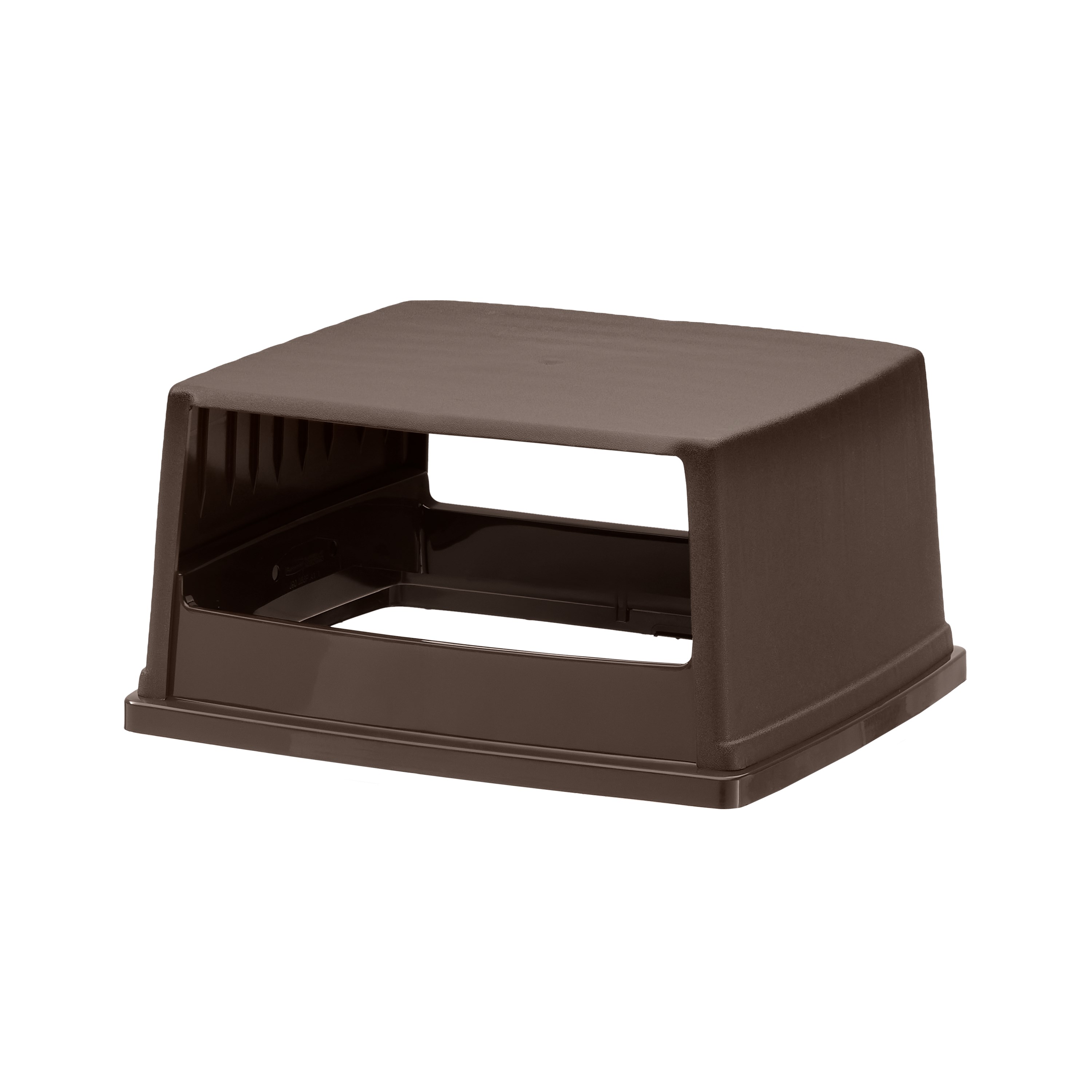 The Rubbermaid Commercial Products® Fulfill Hooded Landfill Top for 56 gallon containers features two large openings for hands-free landfill disposal. The updated walnut color blends seamlessly with a variety of spaces.