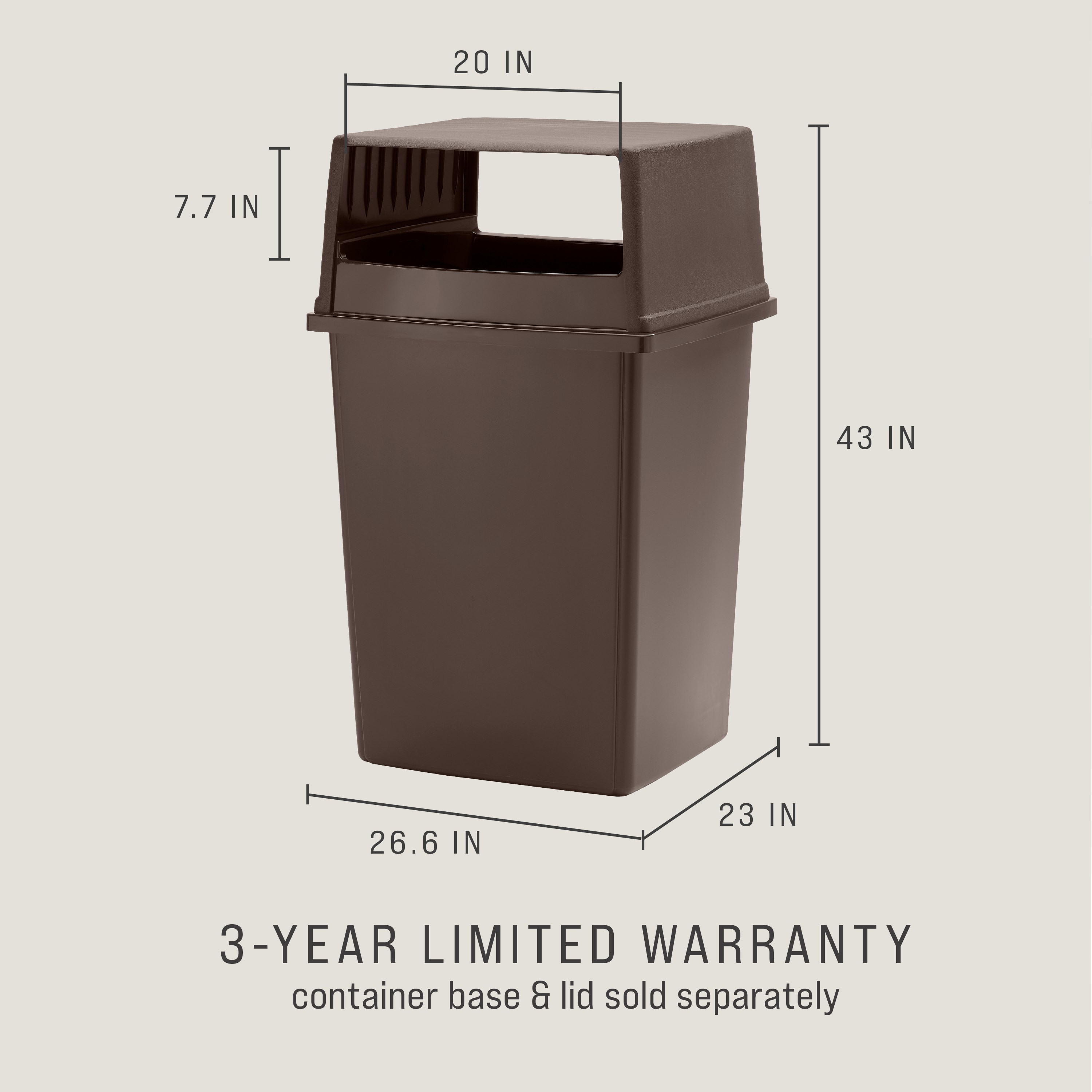 The Rubbermaid Commercial Products® Fulfill Hooded Landfill Top for 56 gallon containers features two large openings for hands-free landfill disposal. The updated walnut color blends seamlessly with a variety of spaces.