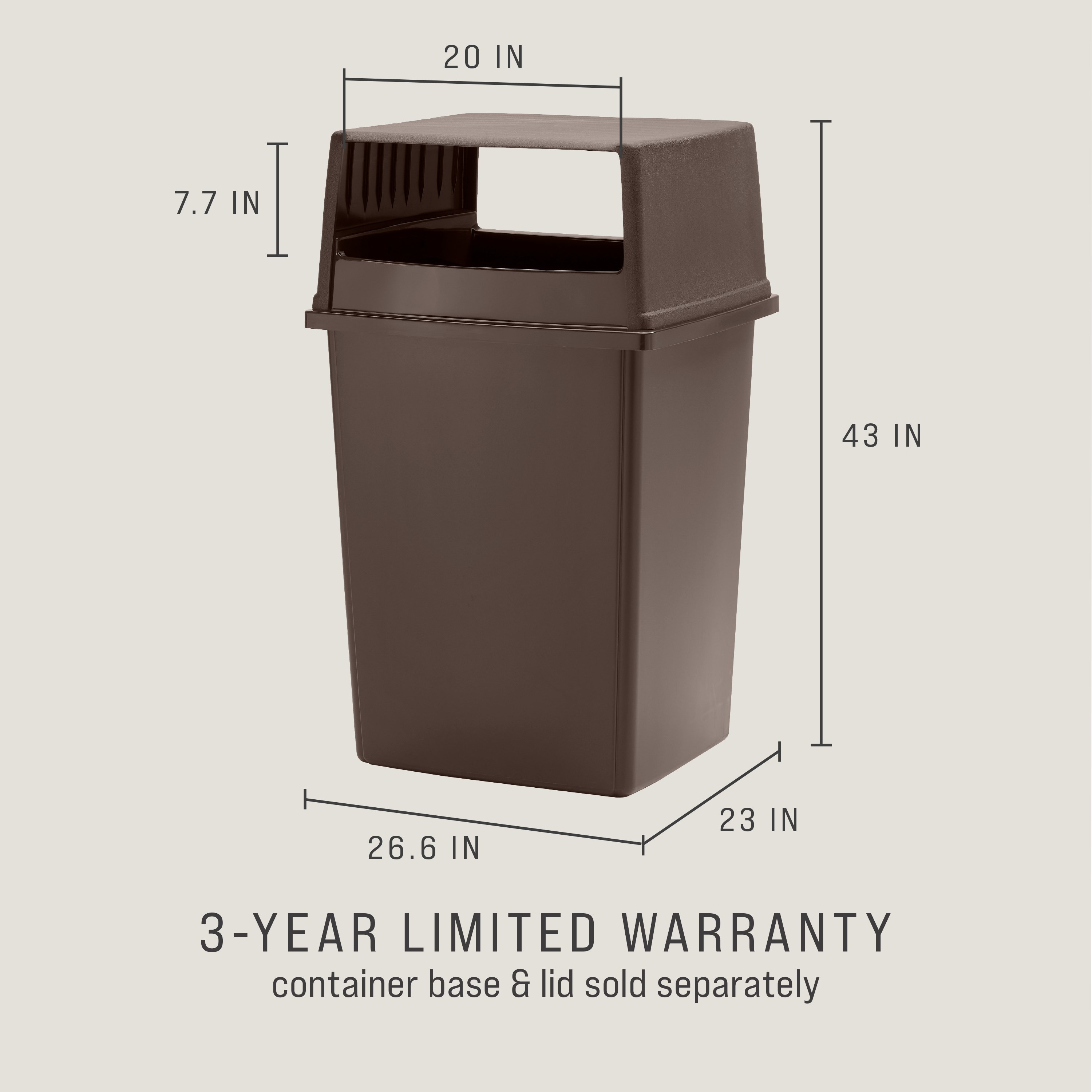 The Fulfill 56-Gallon Trash Can is built to withstand harsh weather and heavy use and delivers high-capacity waste collection for indoor and outdoors spaces, including stadiums, parks, malls, and campuses.