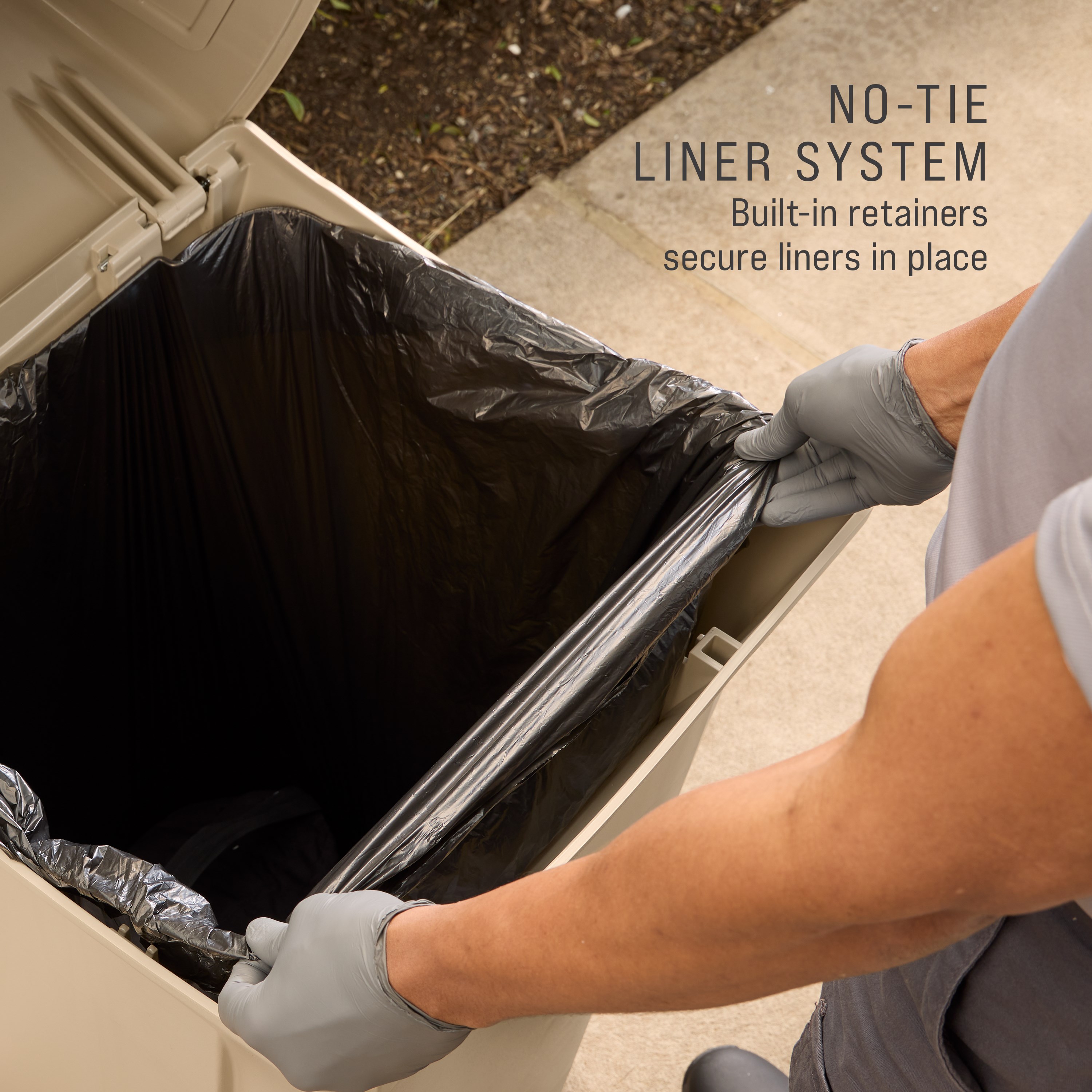 The Rubbermaid Commercial Products® Ranger 35-Gallon Container features two hinged doors that conceal waste and control odor. The updated wool color blends seamlessly with a variety of spaces.