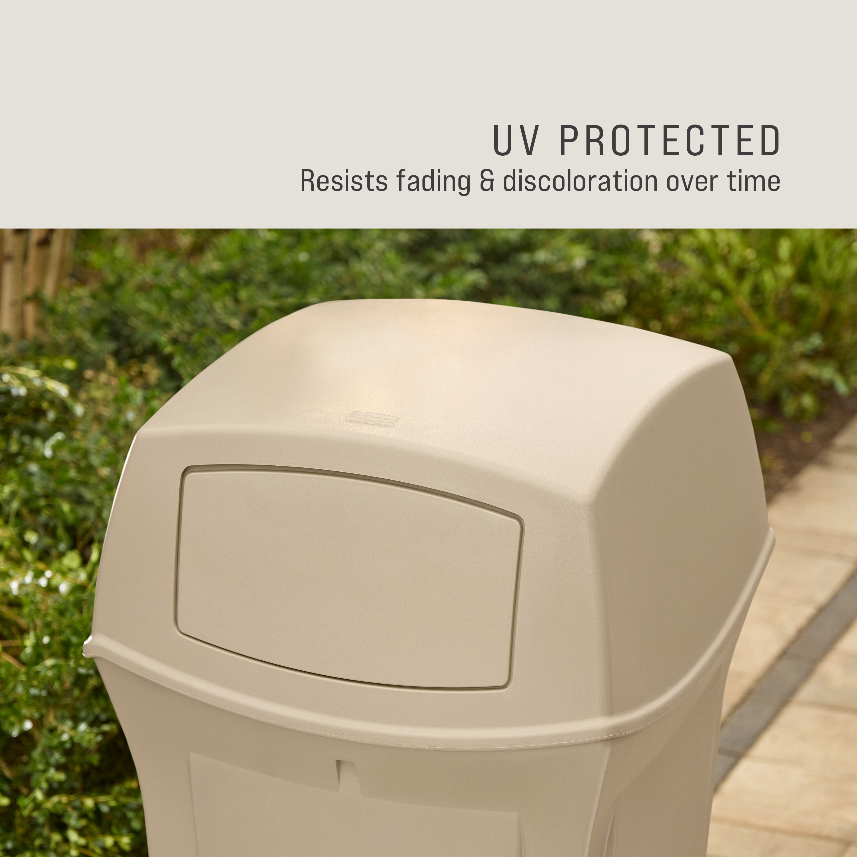 The Rubbermaid Commercial Products® Ranger 35-Gallon Container features two hinged doors that conceal waste and control odor. The updated wool color blends seamlessly with a variety of spaces.