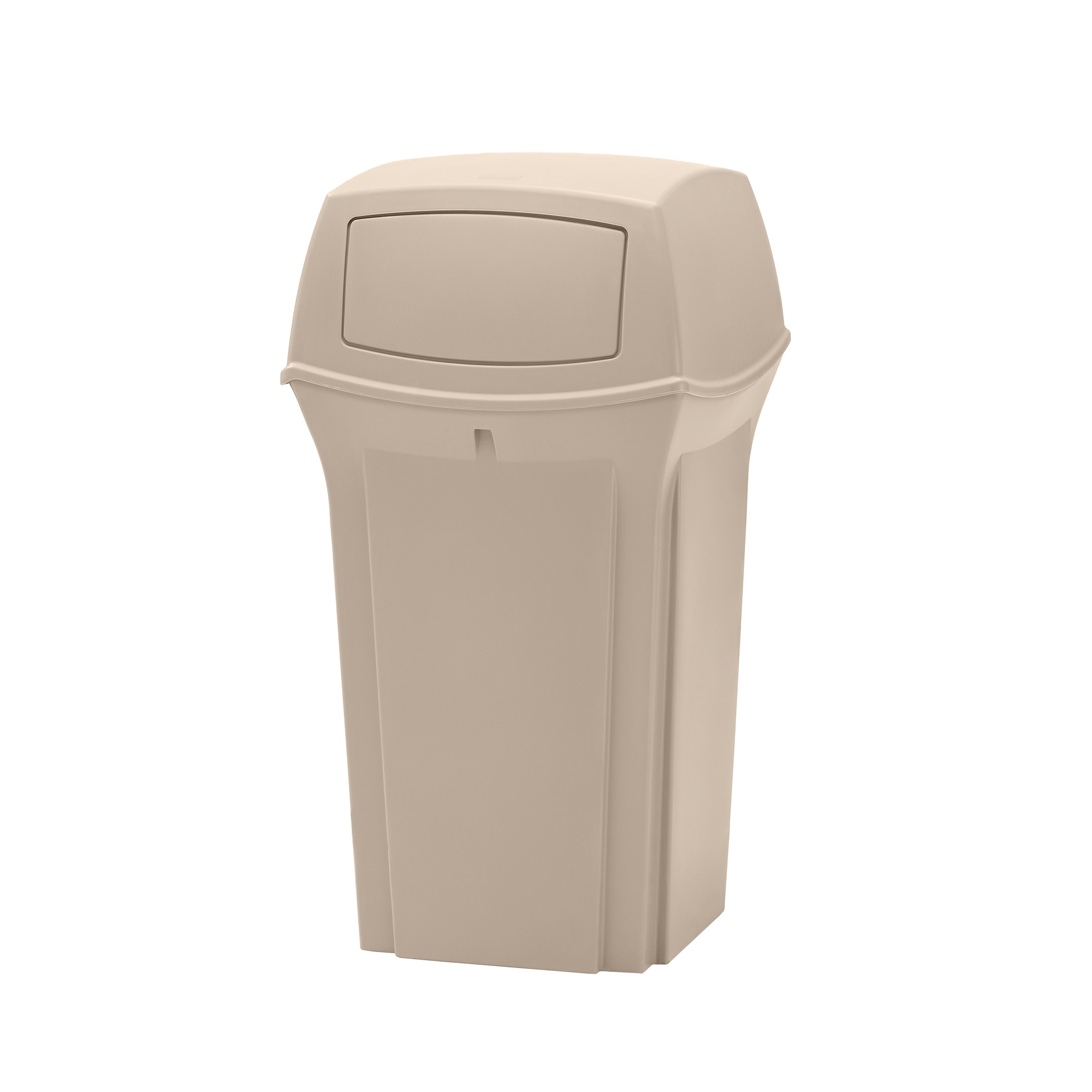The Rubbermaid Commercial Products® Ranger 35-Gallon Container features two hinged doors that conceal waste and control odor. The updated wool color blends seamlessly with a variety of spaces.