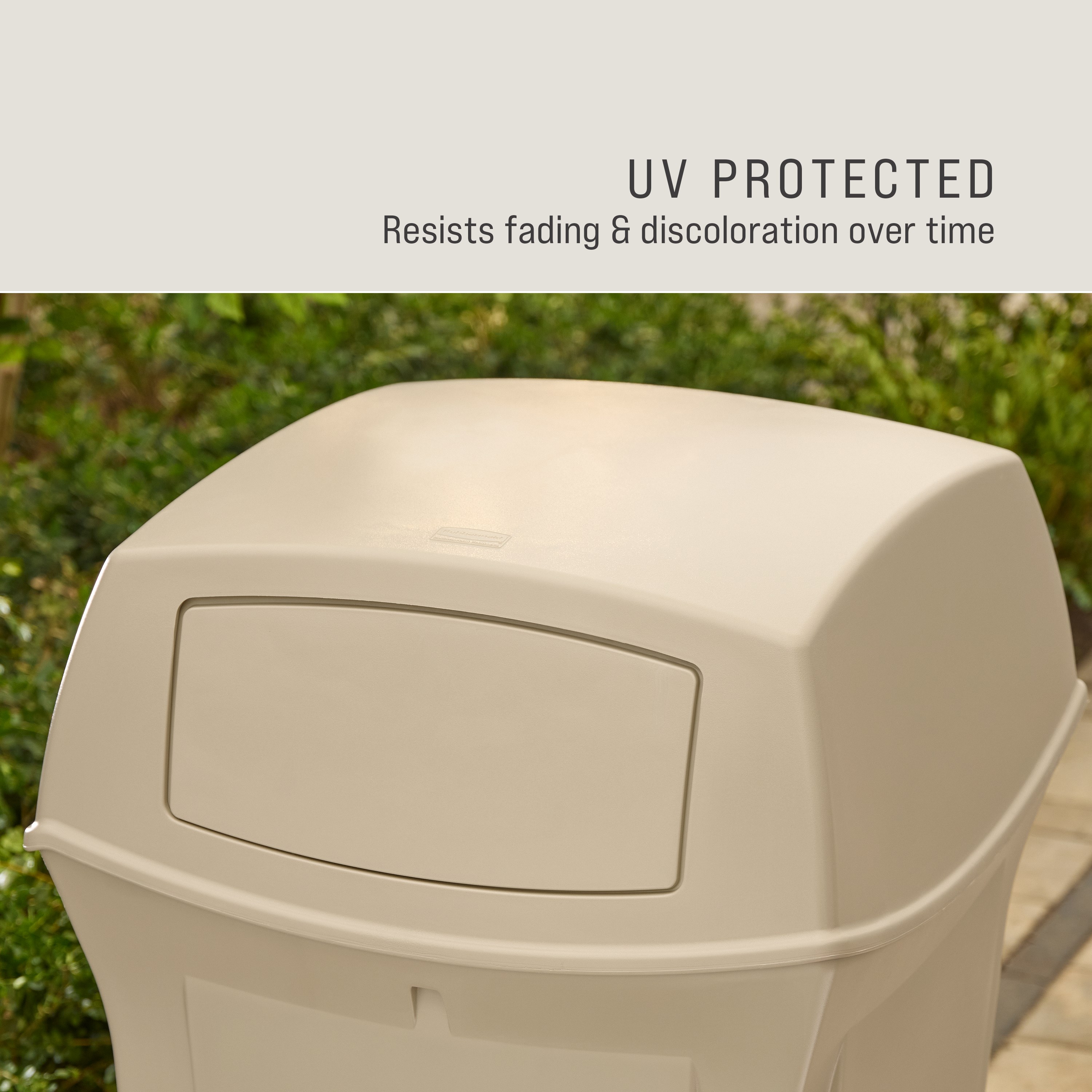 The Rubbermaid Commercial Products® Ranger® 45-Gallon Container features two hinged doors that conceal waste and control odor. The updated wool color blends seamlessly with a variety of spaces.