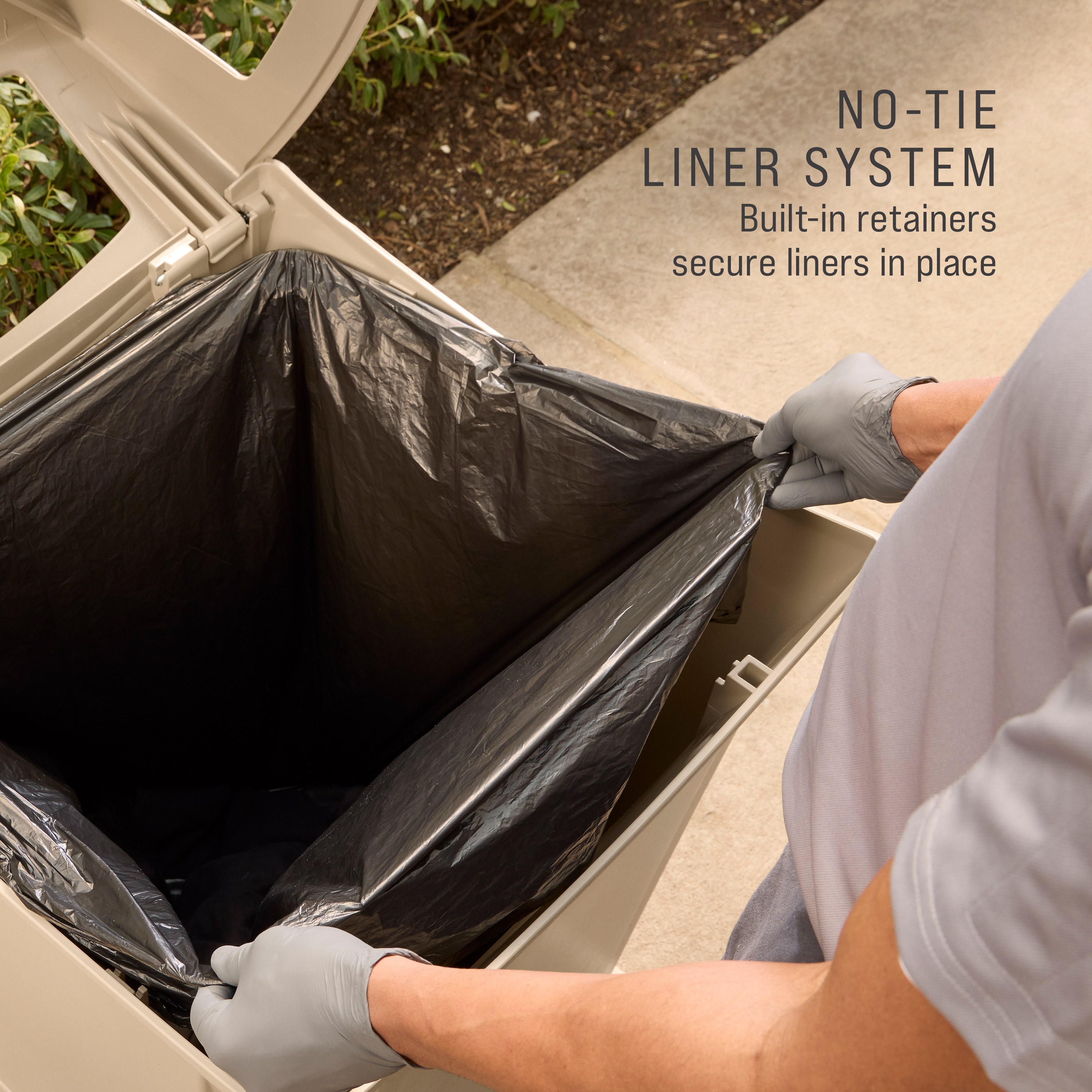 The Rubbermaid Commercial Products® Ranger® 45-Gallon Container features four openings for hands-free disposal. The updated wool color blends seamlessly with a variety of spaces.