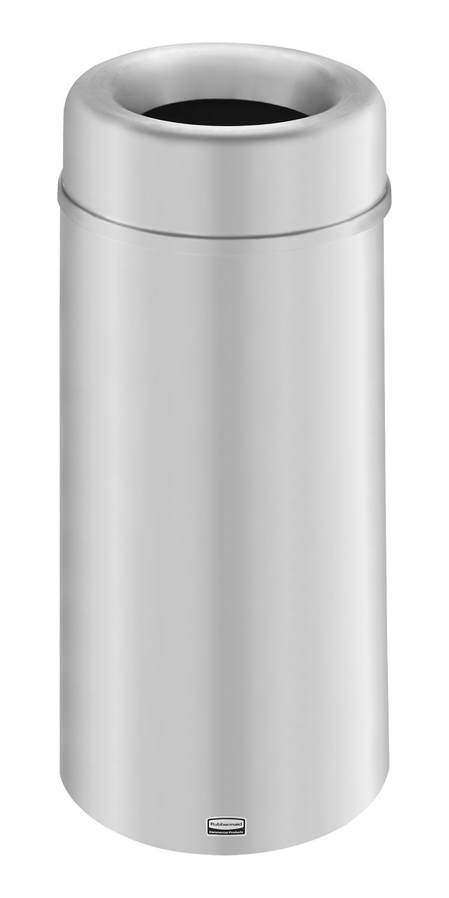 The Crowne Collection 12 Gallon FGAOT15 Decorative Indoor Waste Container has an attractive contemporary design with a curved open top that prevents objects from being placed on top of the can, keeping a neater overall appearance.