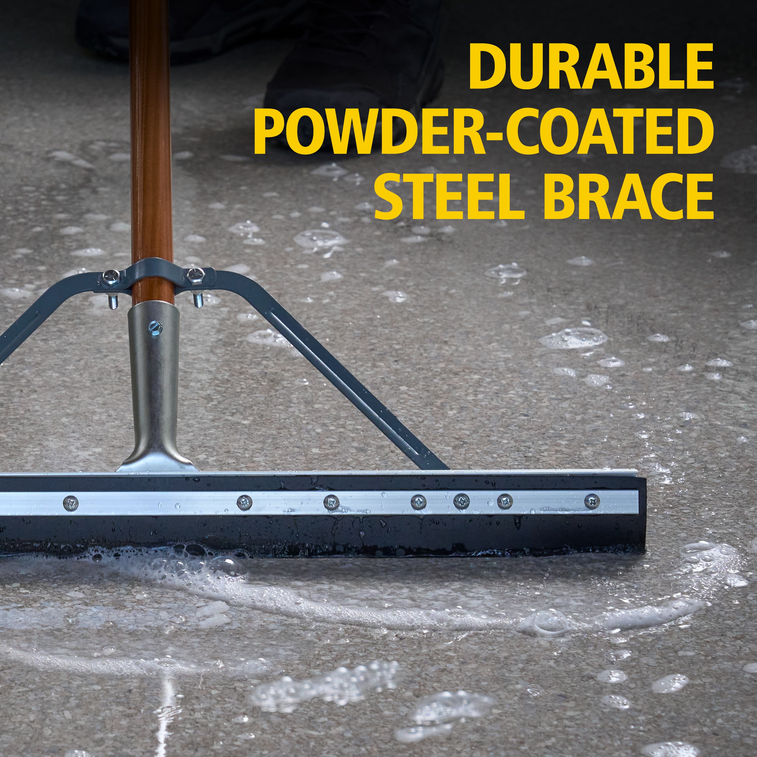 The Rubbermaid Commercial Products® BRUTE® 24 in Straight-Edge Floor Squeegee tackles water, spills, and heavy cleanups. Its wide 24 in blade clears large areas quickly—making it an essential tool for both flood response and routine liquid removal.