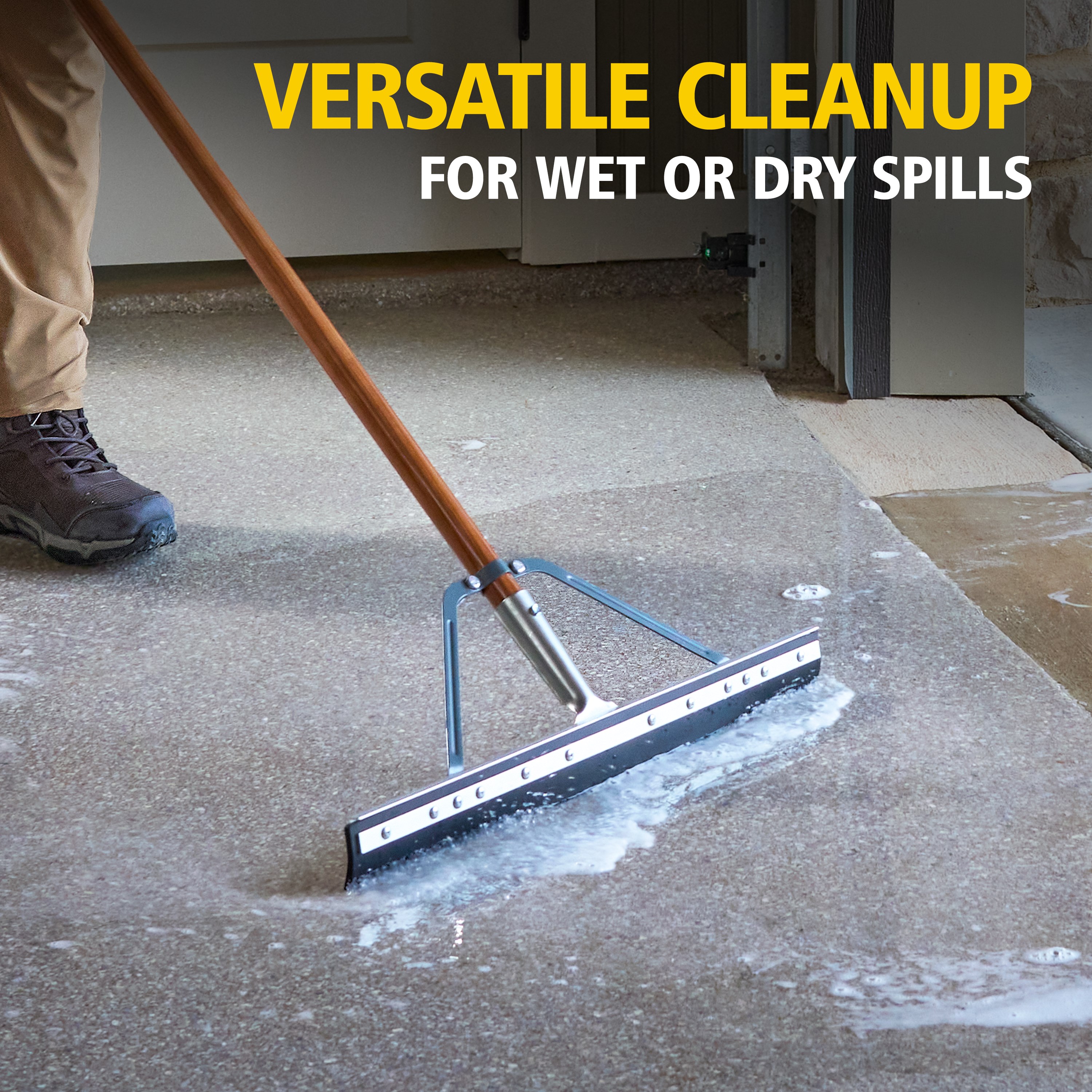 The Rubbermaid Commercial Products® BRUTE® 24 in Straight-Edge Floor Squeegee tackles water, spills, and heavy cleanups. Its wide 24 in blade clears large areas quickly—making it an essential tool for both flood response and routine liquid removal.
