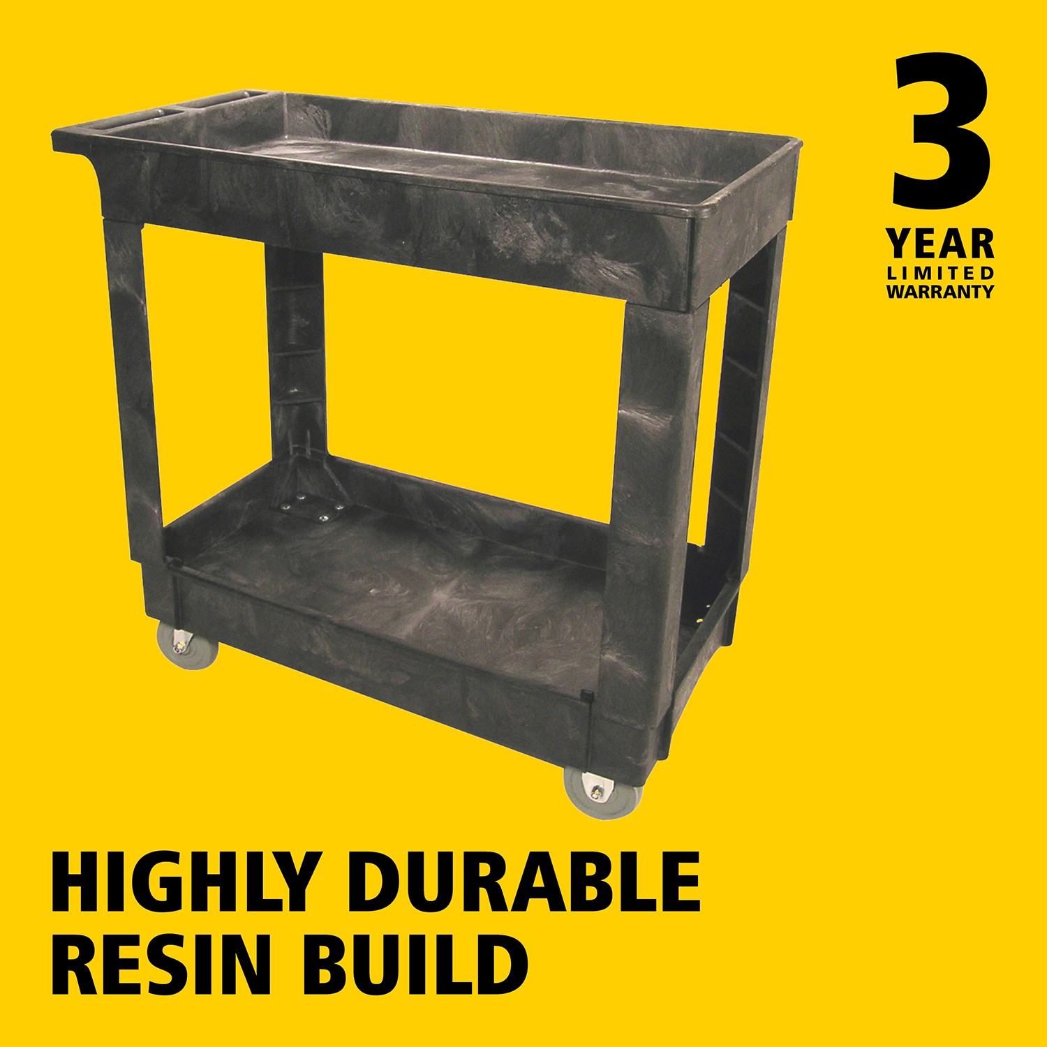 Heavy-Duty Small Utility Cart with Lipped Shelf transports materials, supplies, and heavy loads securely with up to 226Kg load capacity. The lipped shelves prevents items from falling off the cart.