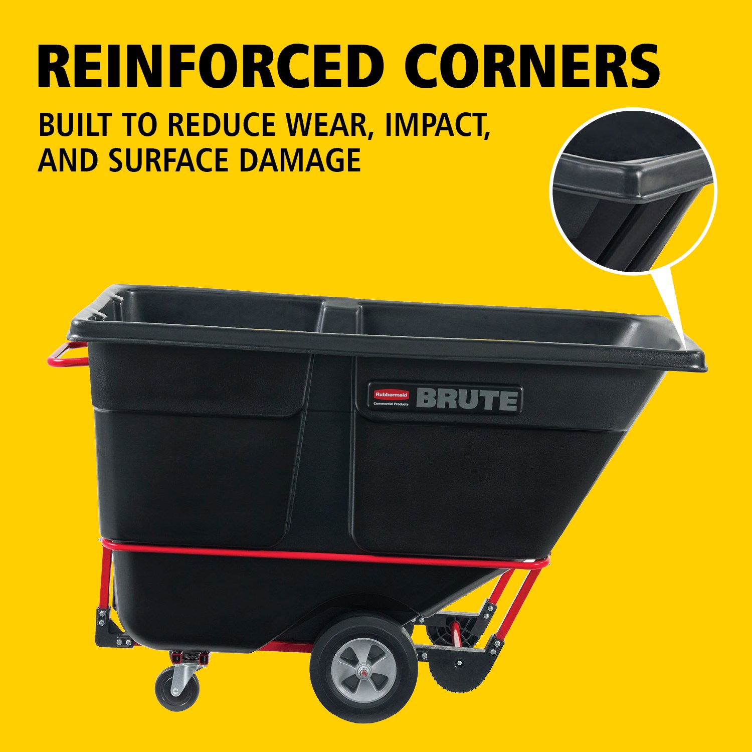 The BRUTE Standard Rotomolded Tilt Truck 382l has industrial strength construction and can transport heavy loads up to 385kg. The DuraTilt™ frame enables controlled unloading by one person and reinforced corner points help prevent scraping, and paint transfer onto the ground during unloading.