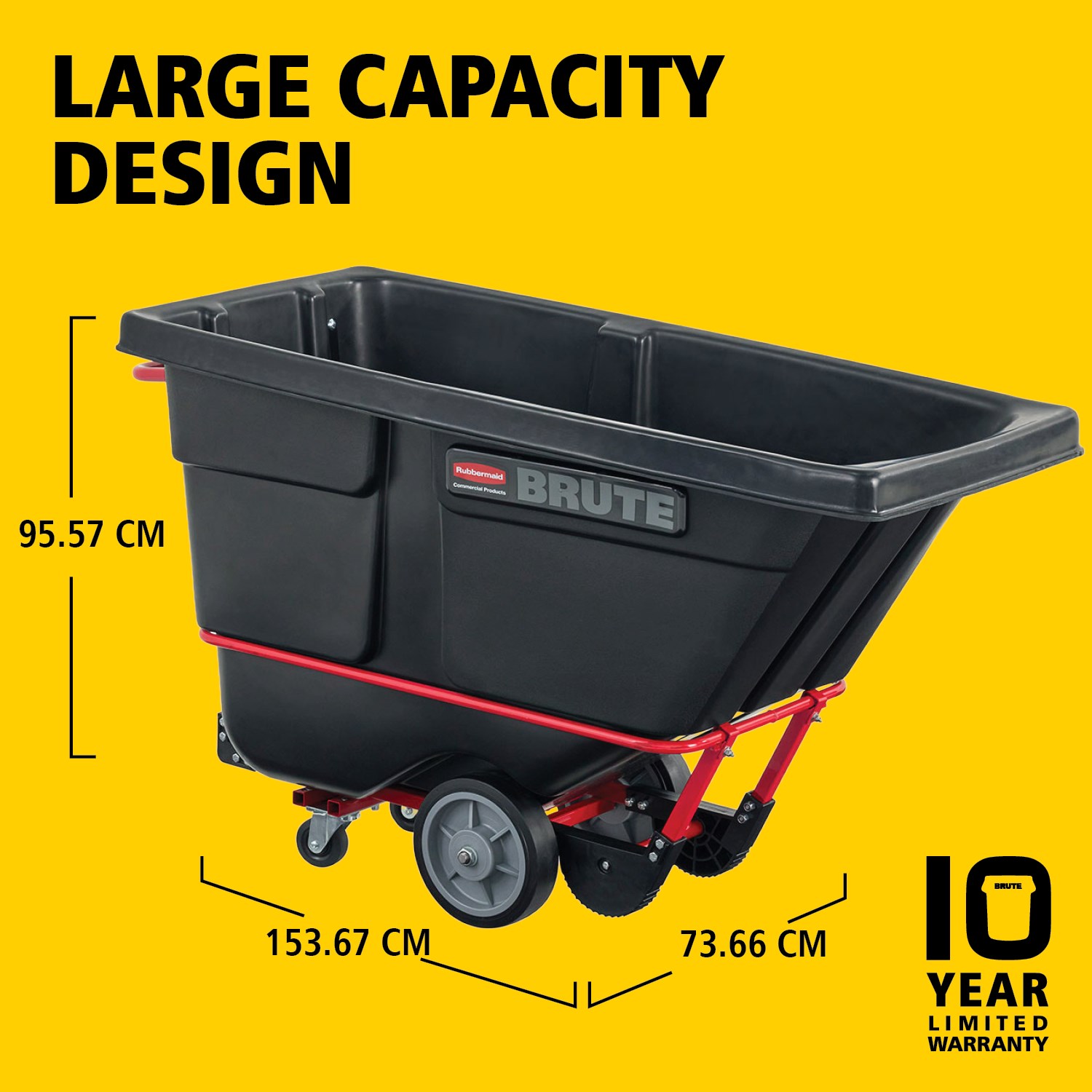 The BRUTE Standard Rotomolded Tilt Truck 382l has industrial strength construction and can transport heavy loads up to 385kg. The DuraTilt™ frame enables controlled unloading by one person and reinforced corner points help prevent scraping, and paint transfer onto the ground during unloading.