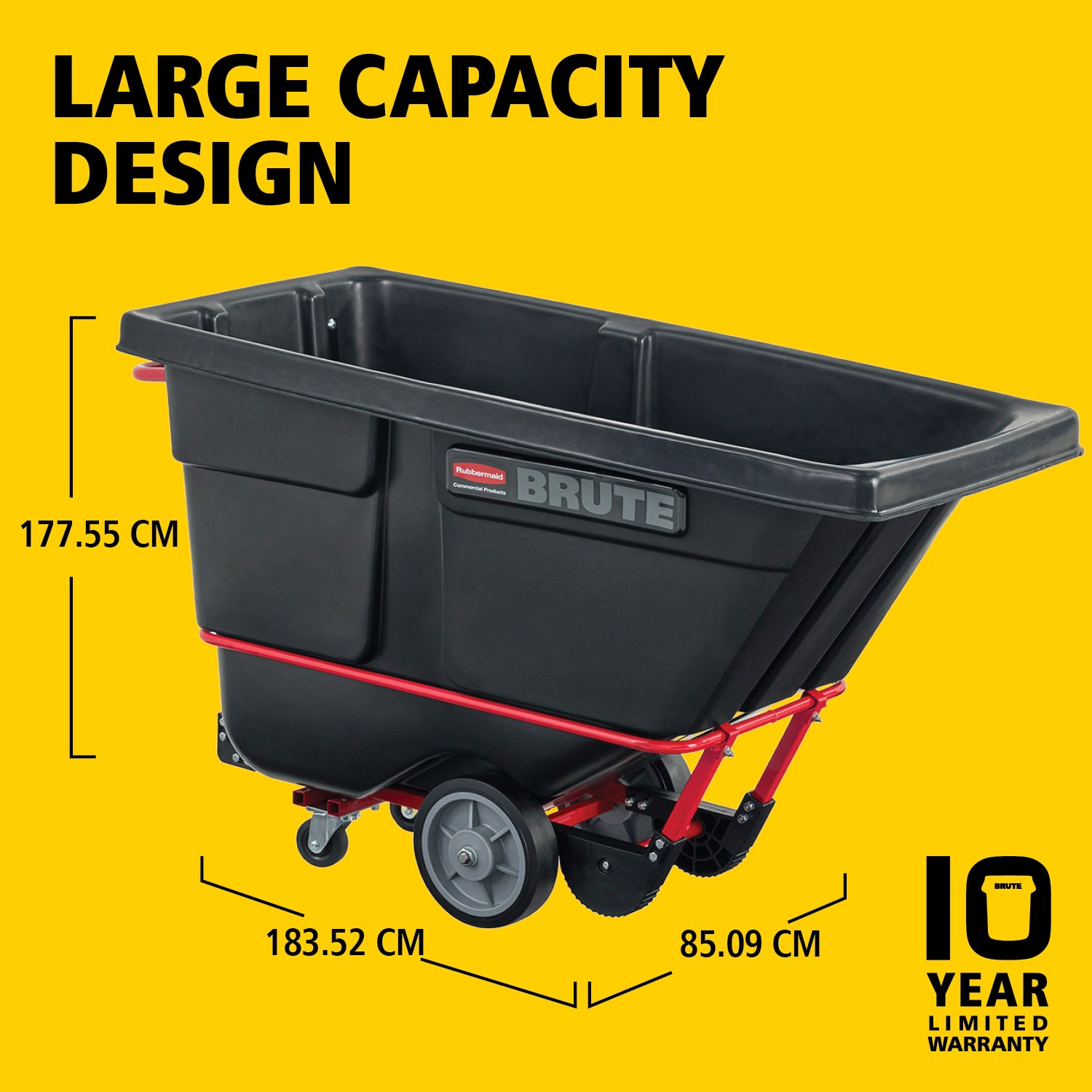 The BRUTE Standard Rotomolded Tilt Truck 764l has industrial strength construction and can transport heavy loads up to 567kg with ease. The DuraTilt™ frame enables controlled unloading by one person and reinforced corner points help prevent scraping, and paint transfer onto the ground during unloading.